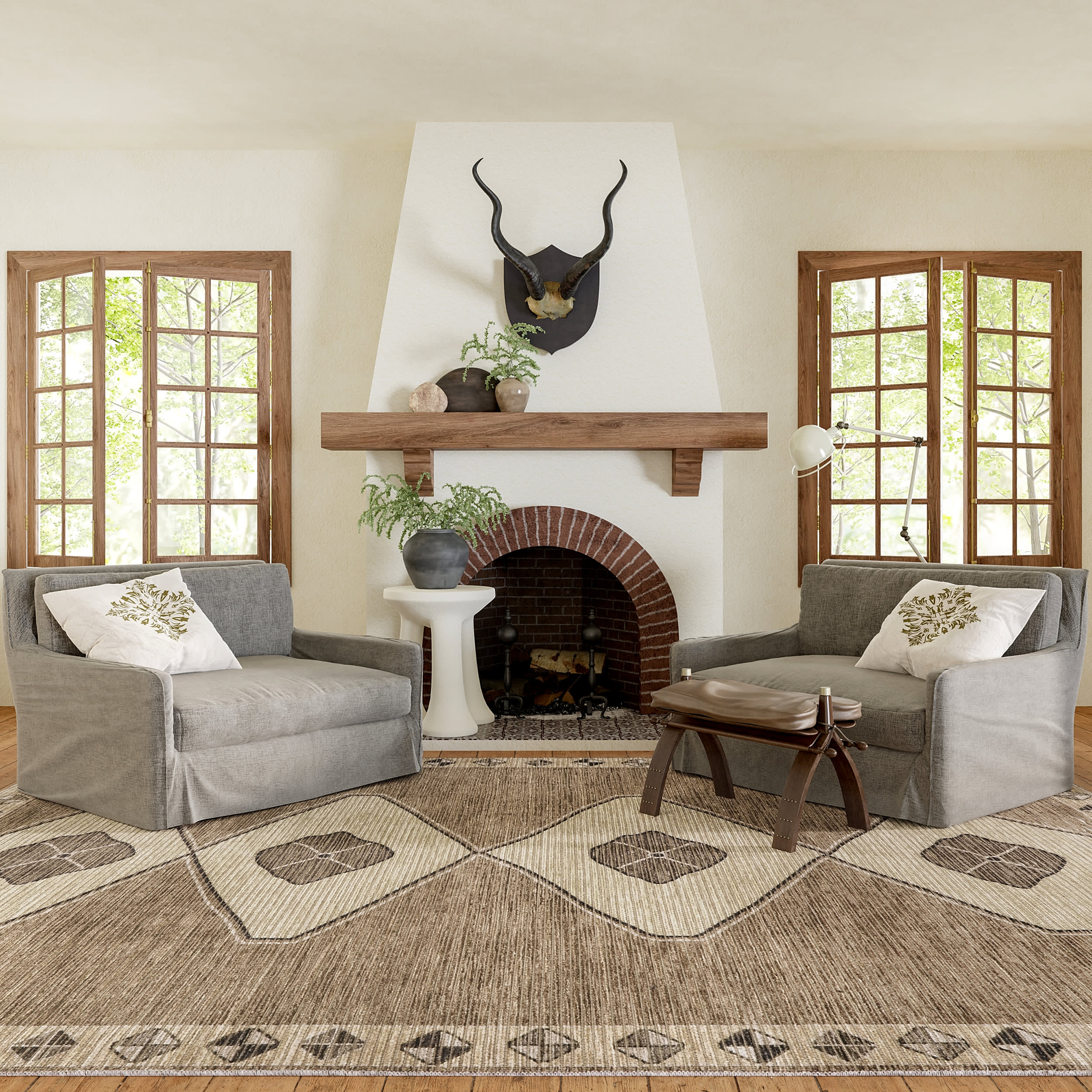 Fennel Diamond Washable Rug | Light Brown - Image 2
