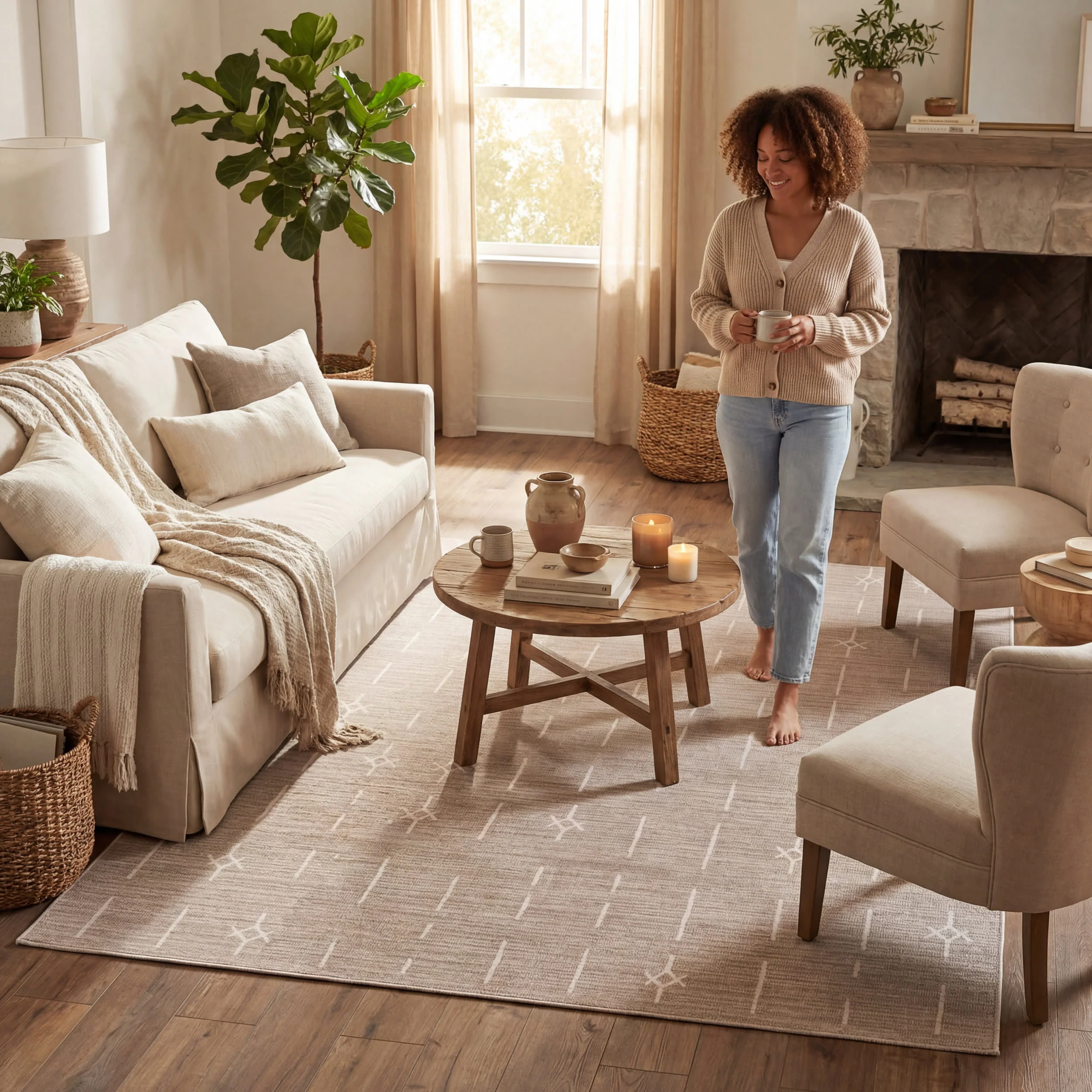 Fenni Moroccan Washable Rug | Sand - Image 9