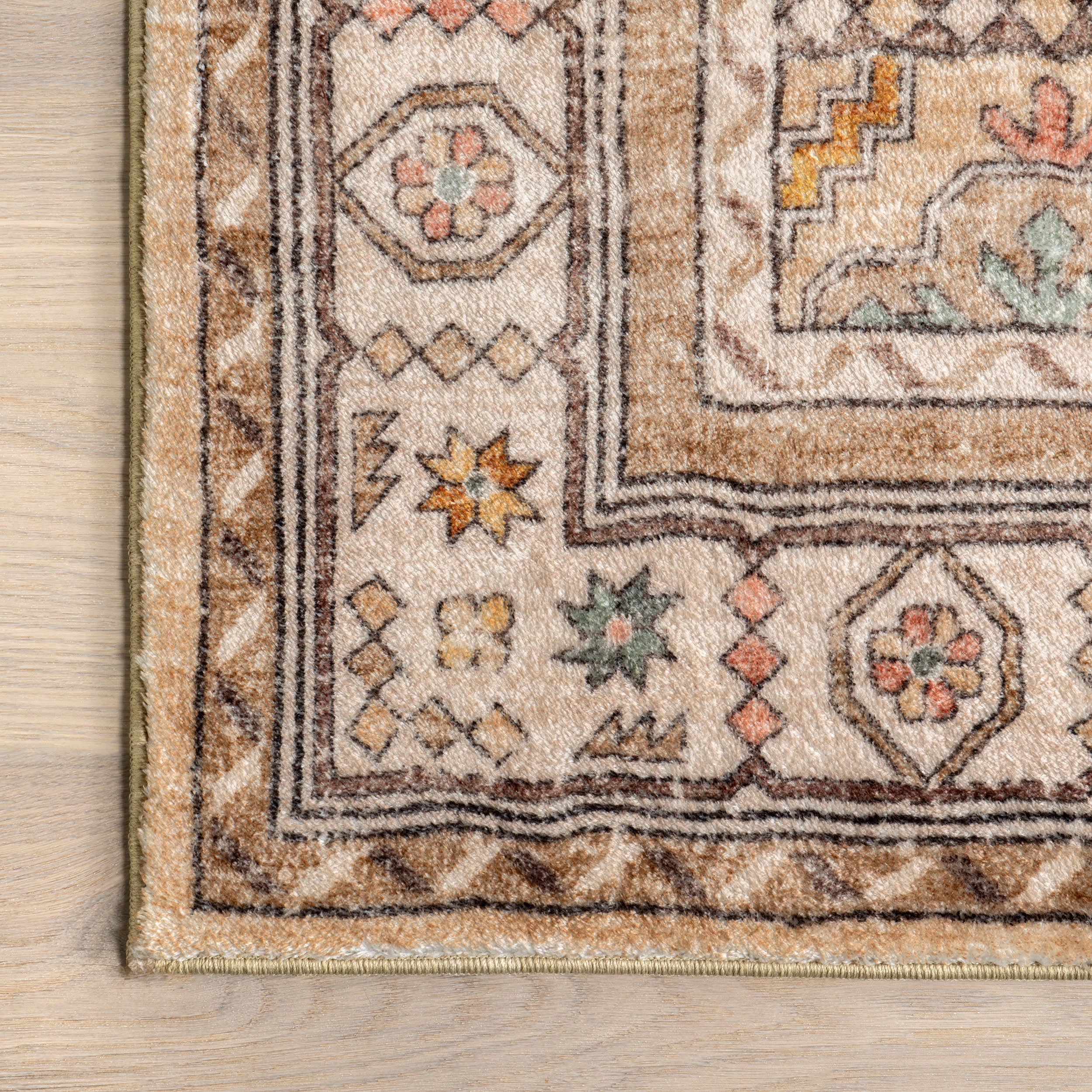 Fern Vintage Medallion Washable Rug | Light Brown - Image 3