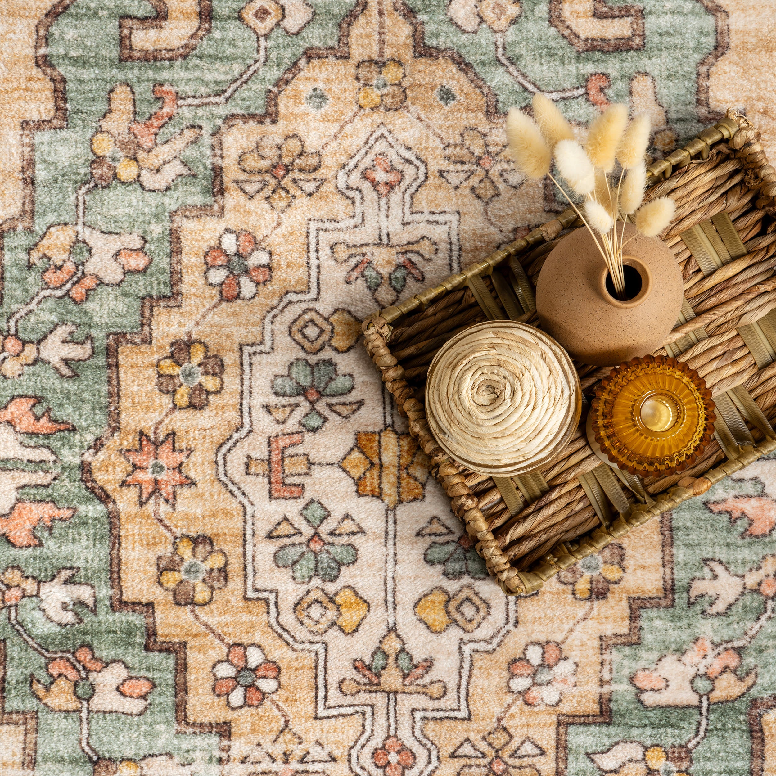 Fern Vintage Medallion Washable Rug | Light Brown - Image 7