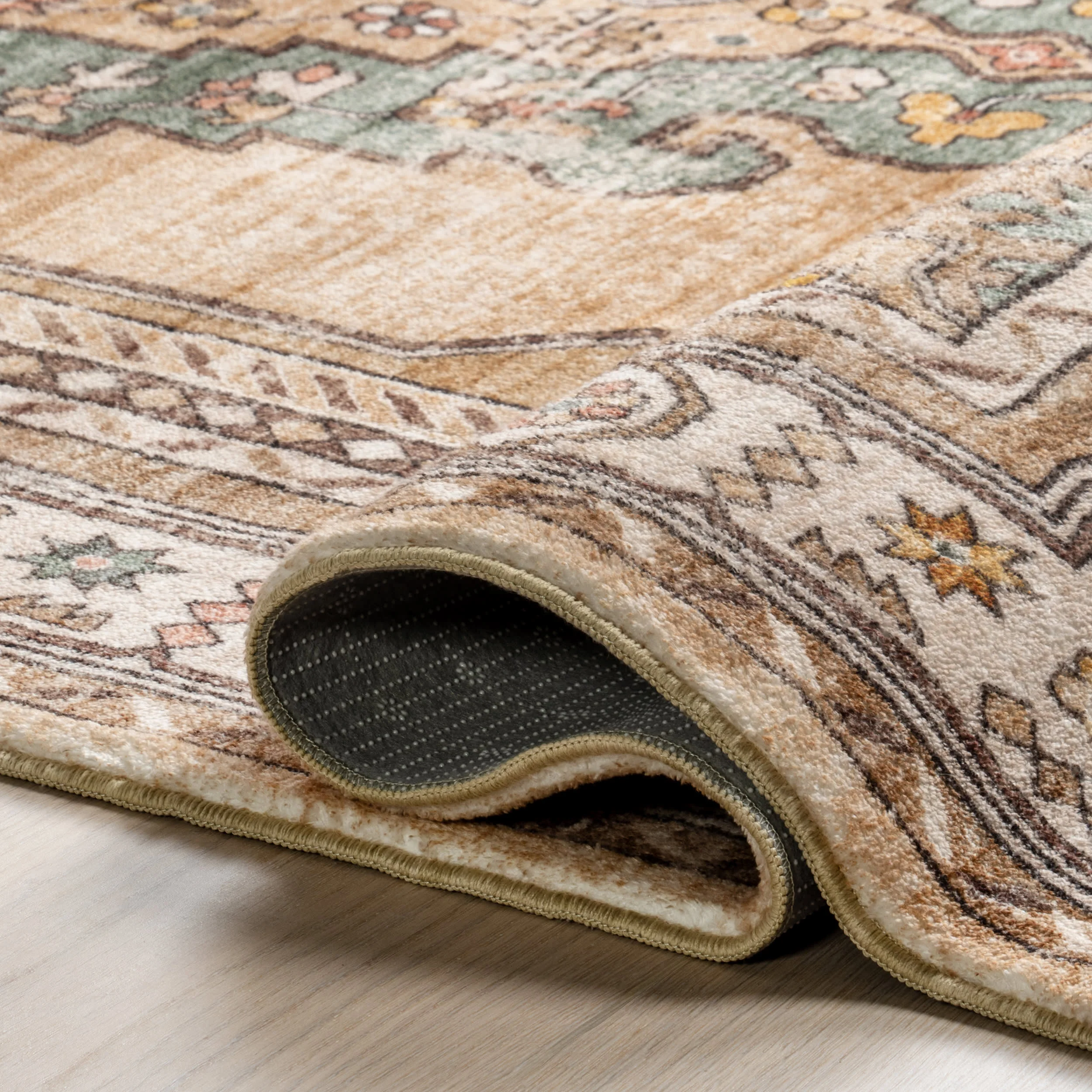 Fern Vintage Medallion Washable Rug | Light Brown - Image 8