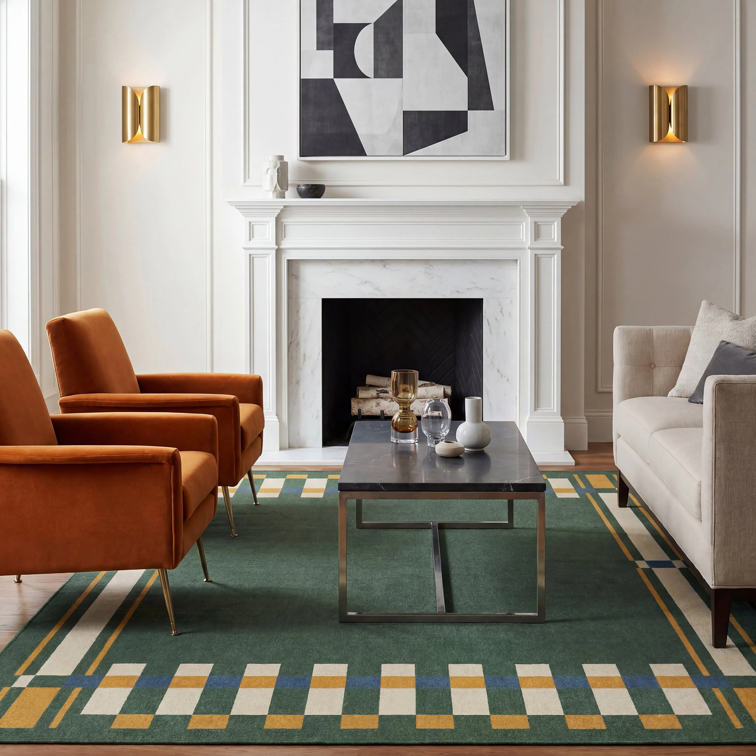 Field Stripe Mid-Century Washable Rug by Society6 | Green - Image 2