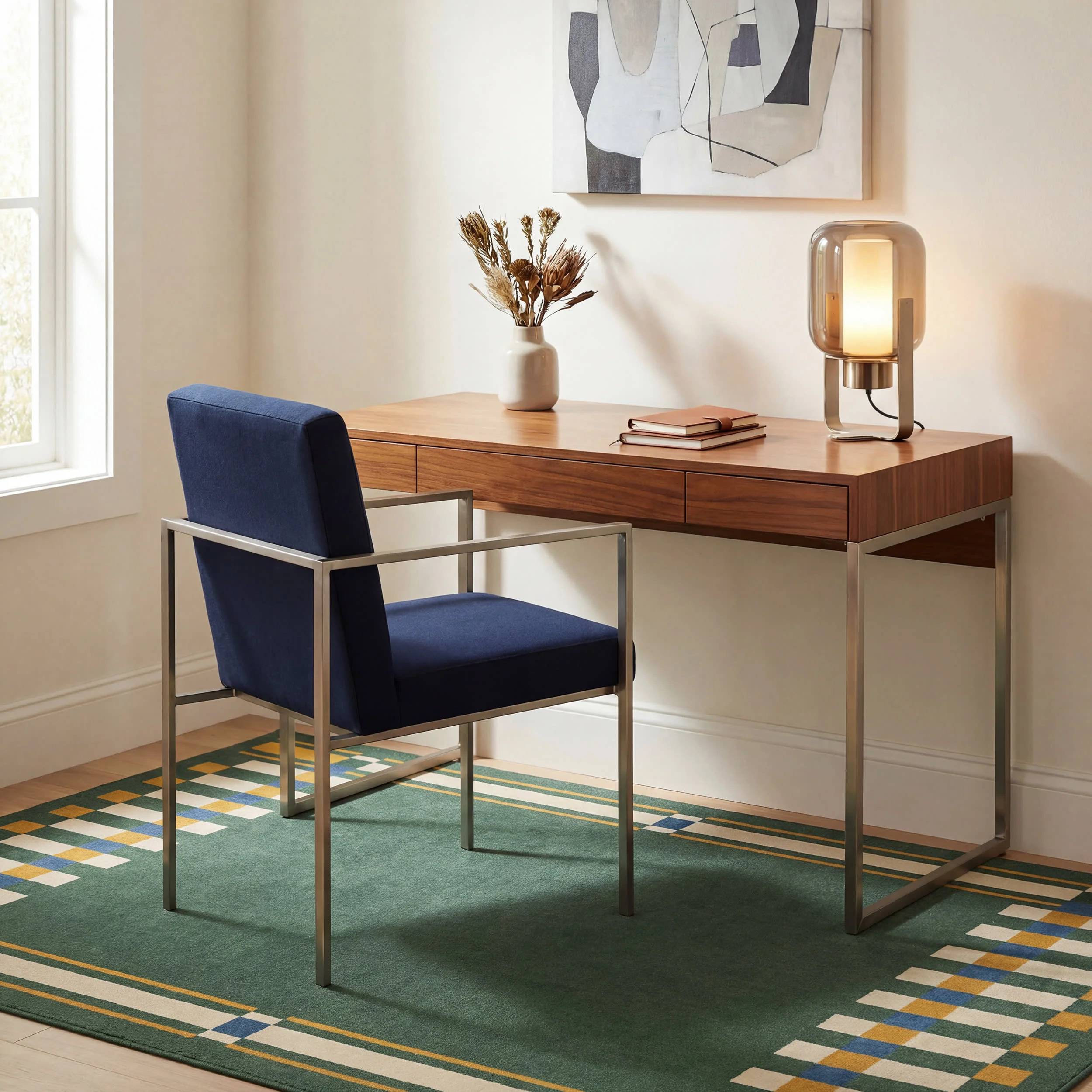 Field Stripe Mid-Century Washable Rug by Society6 | Green - Image 7