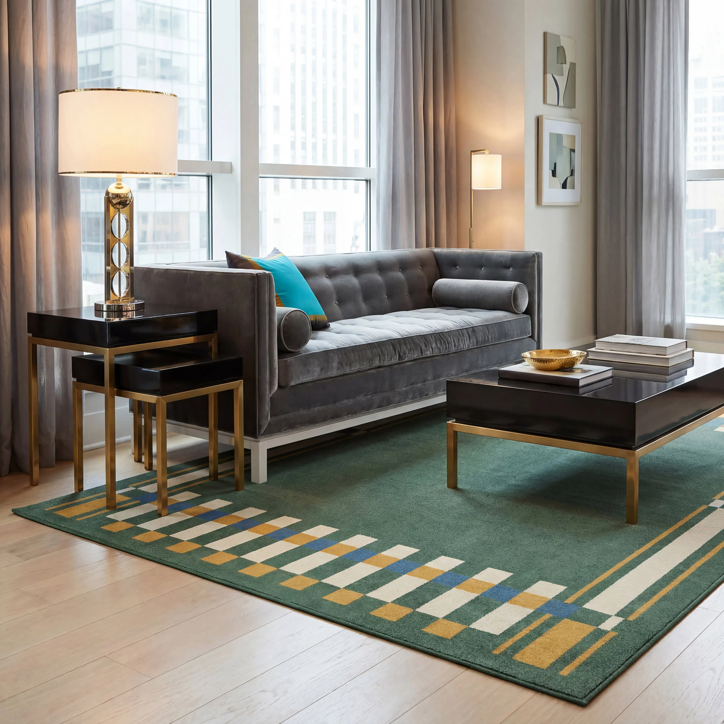 Field Stripe Mid-Century Washable Rug by Society6 | Green - Image 9
