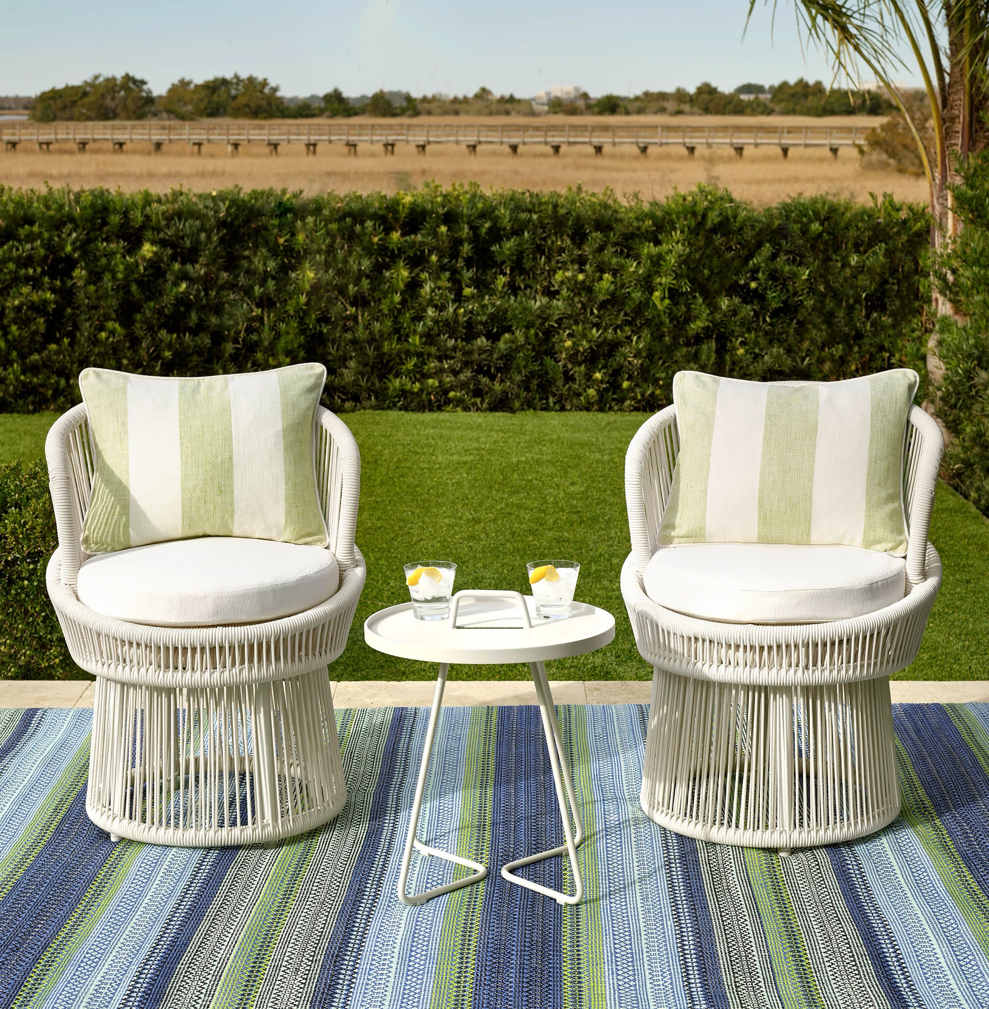 Fiesta Stripe Handwoven Indoor/Outdoor Rug | French Blue/Green - Image 2