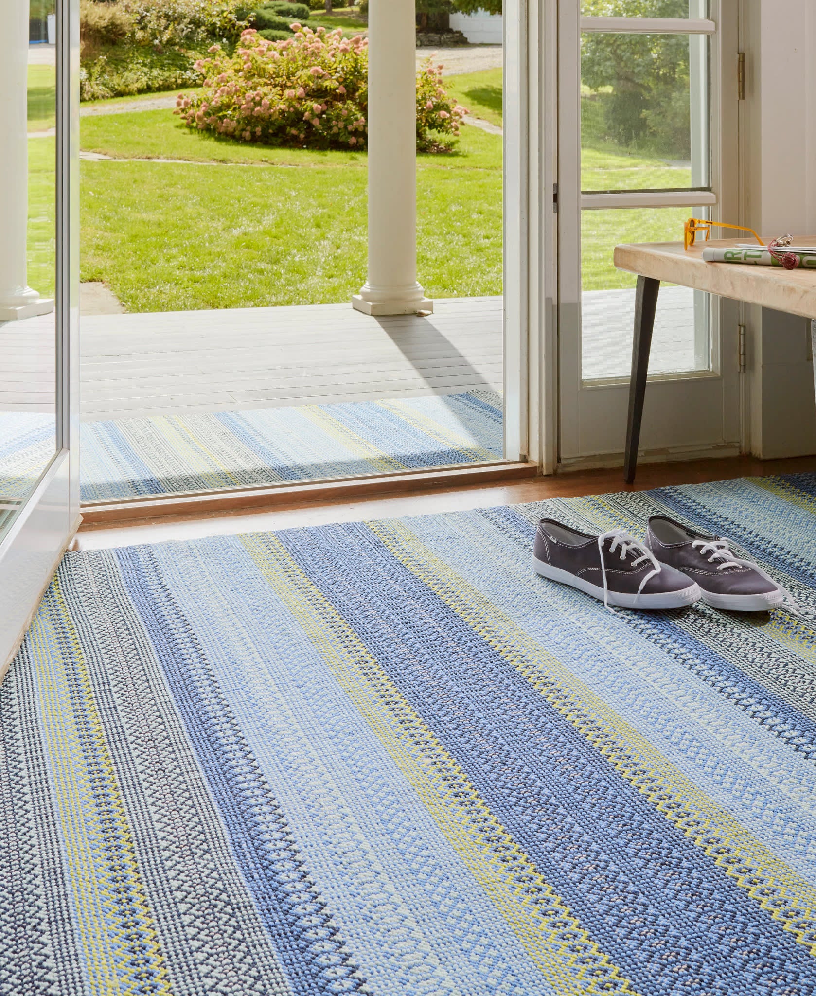 Fiesta Stripe Handwoven Indoor/Outdoor Rug | French Blue/Green - Image 4