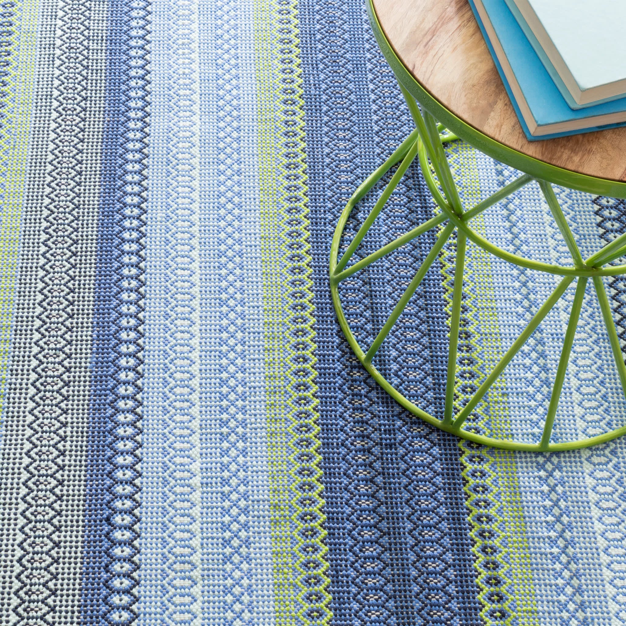 Fiesta Stripe Handwoven Indoor/Outdoor Rug | French Blue/Green - Image 5