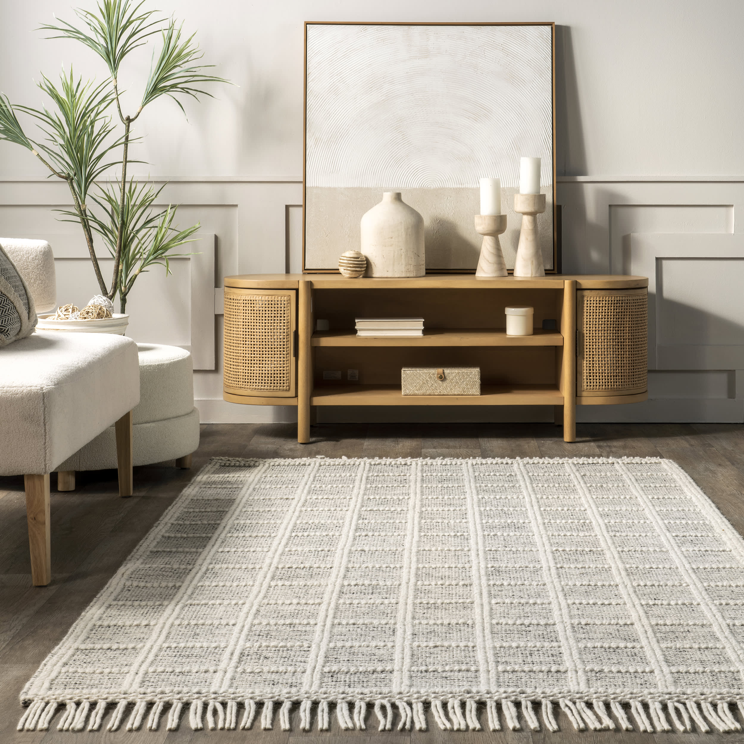 Filomena Wool Striped Rug | Ivory - Image 4