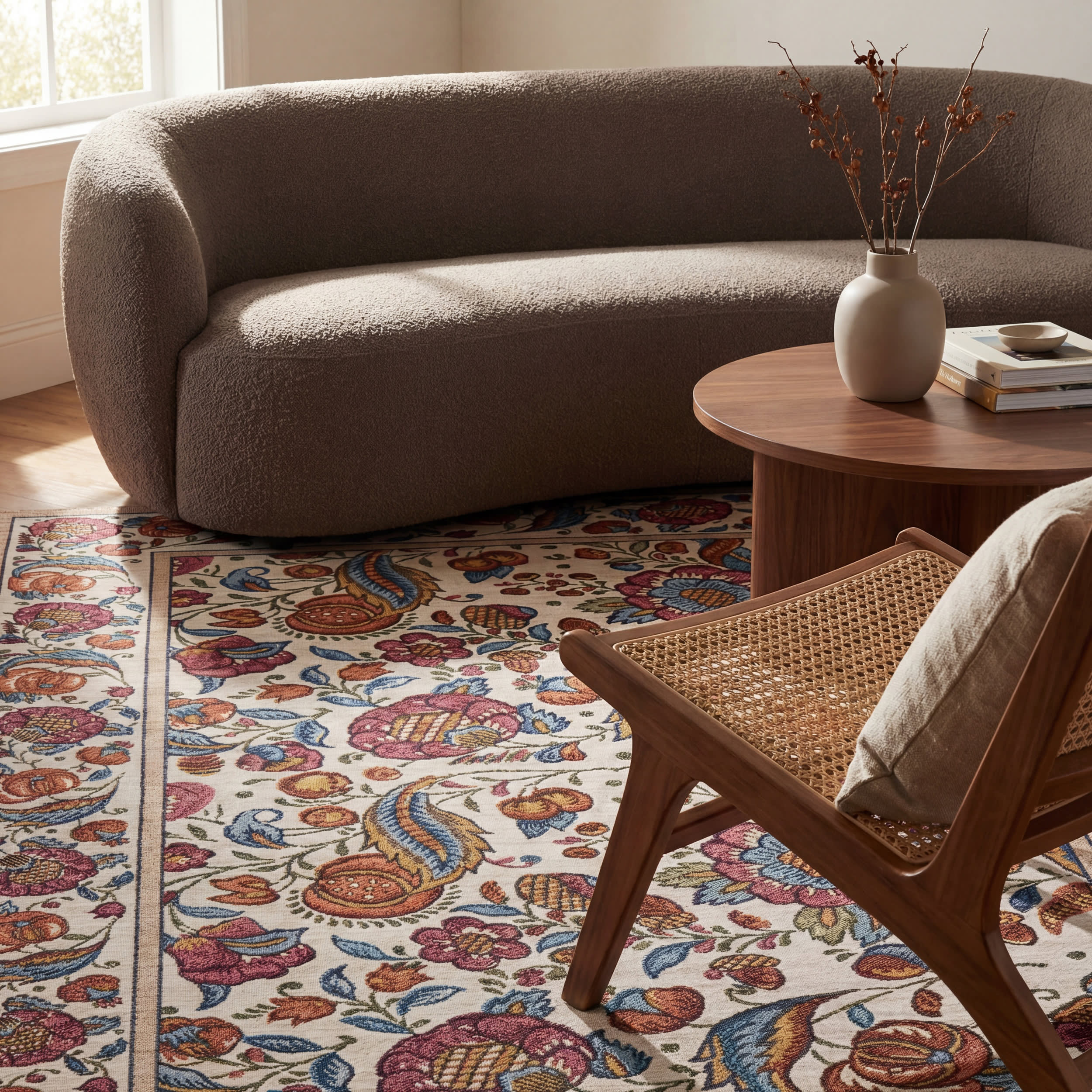 Finice Bordered Floral and Paisley Washable Rug | Multicolor - Image 5