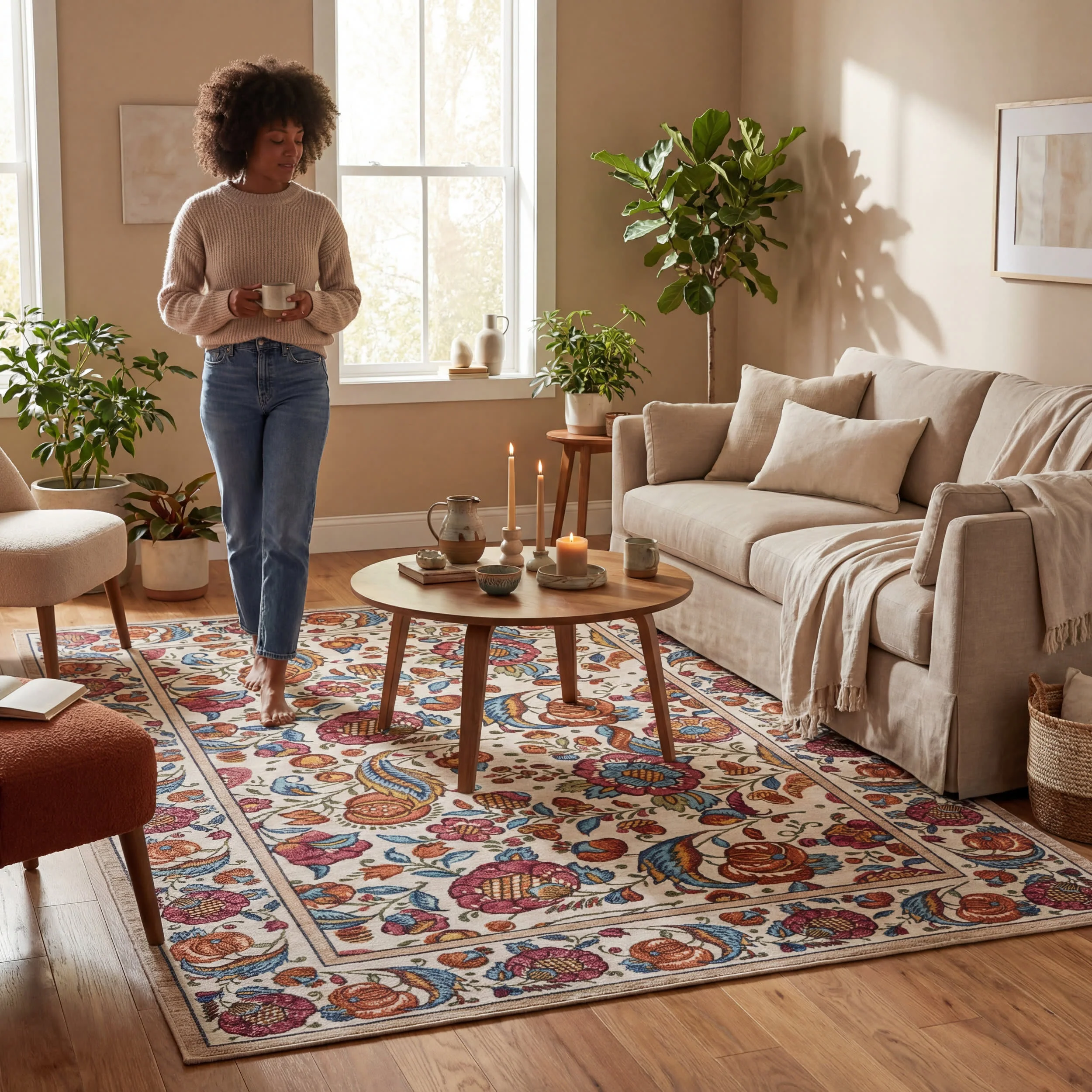 Finice Bordered Floral and Paisley Washable Rug | Multicolor - Image 9