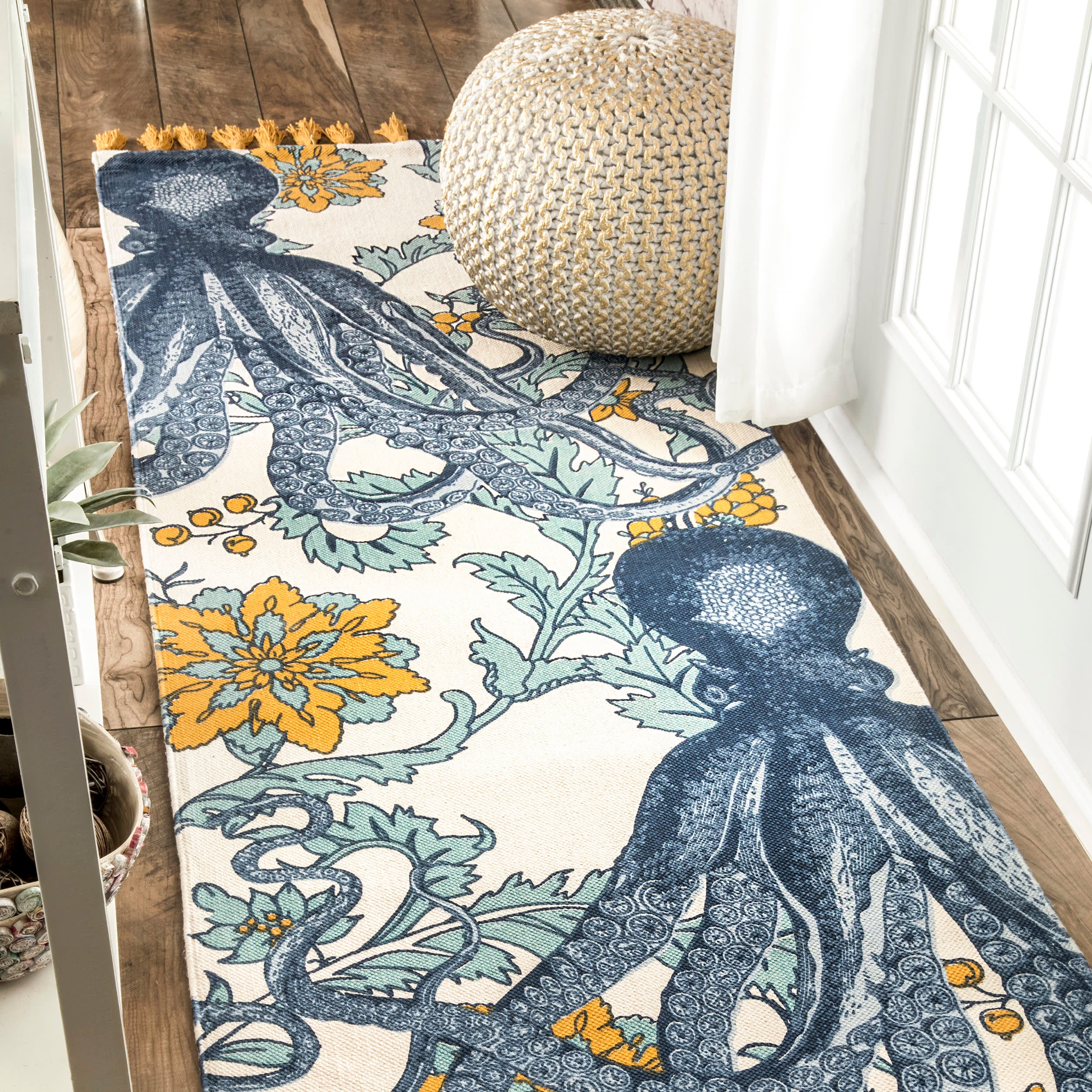 Flatweave Cotton Giant Octopus Rug | Blue Multicolor - Image 2
