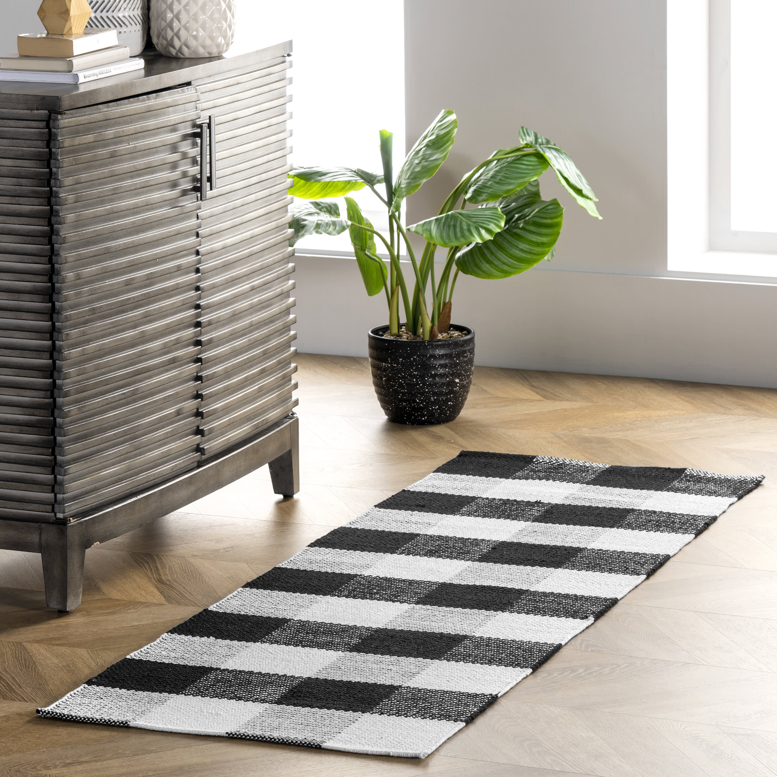 Flatwoven Buffalo Plaid Rug | Black - Image 2