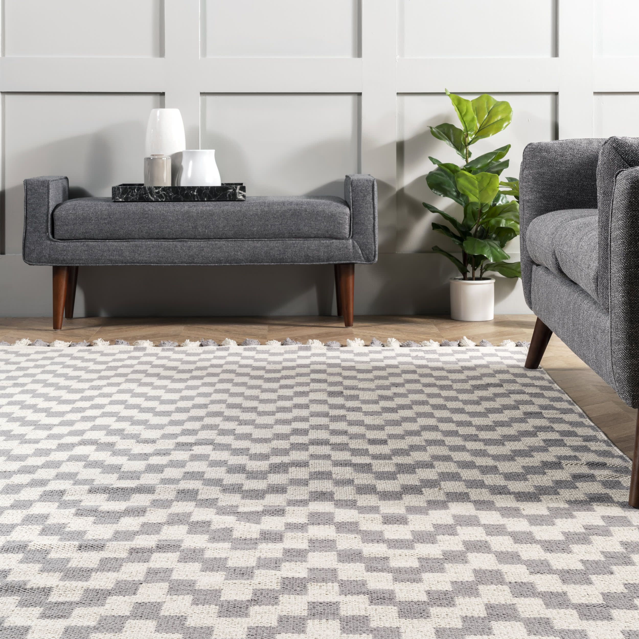 Flatwoven Chevrons with Tassels Rug | Grey - Image 4