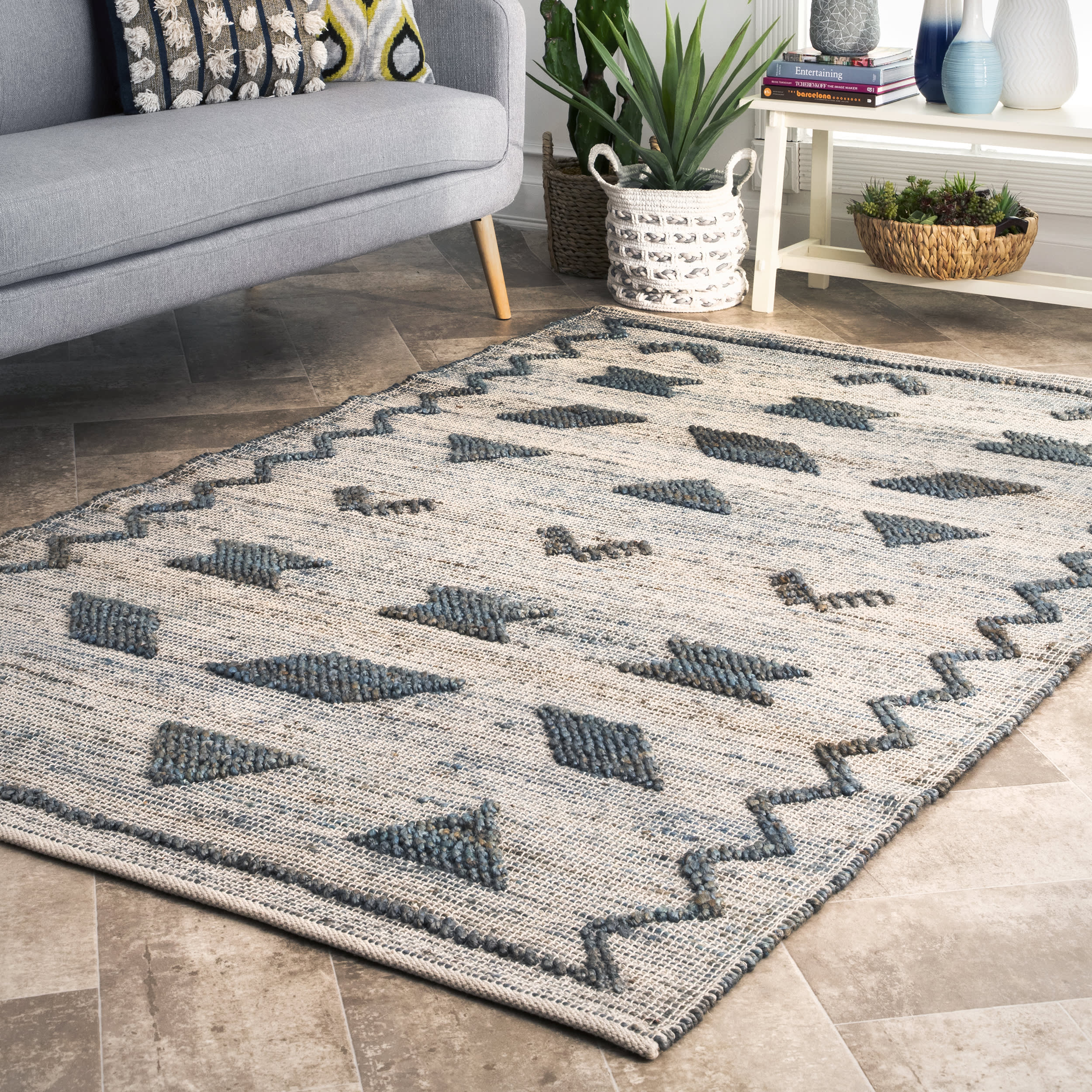 Flatwoven Jute Geometric Rug | Blue - Image 2