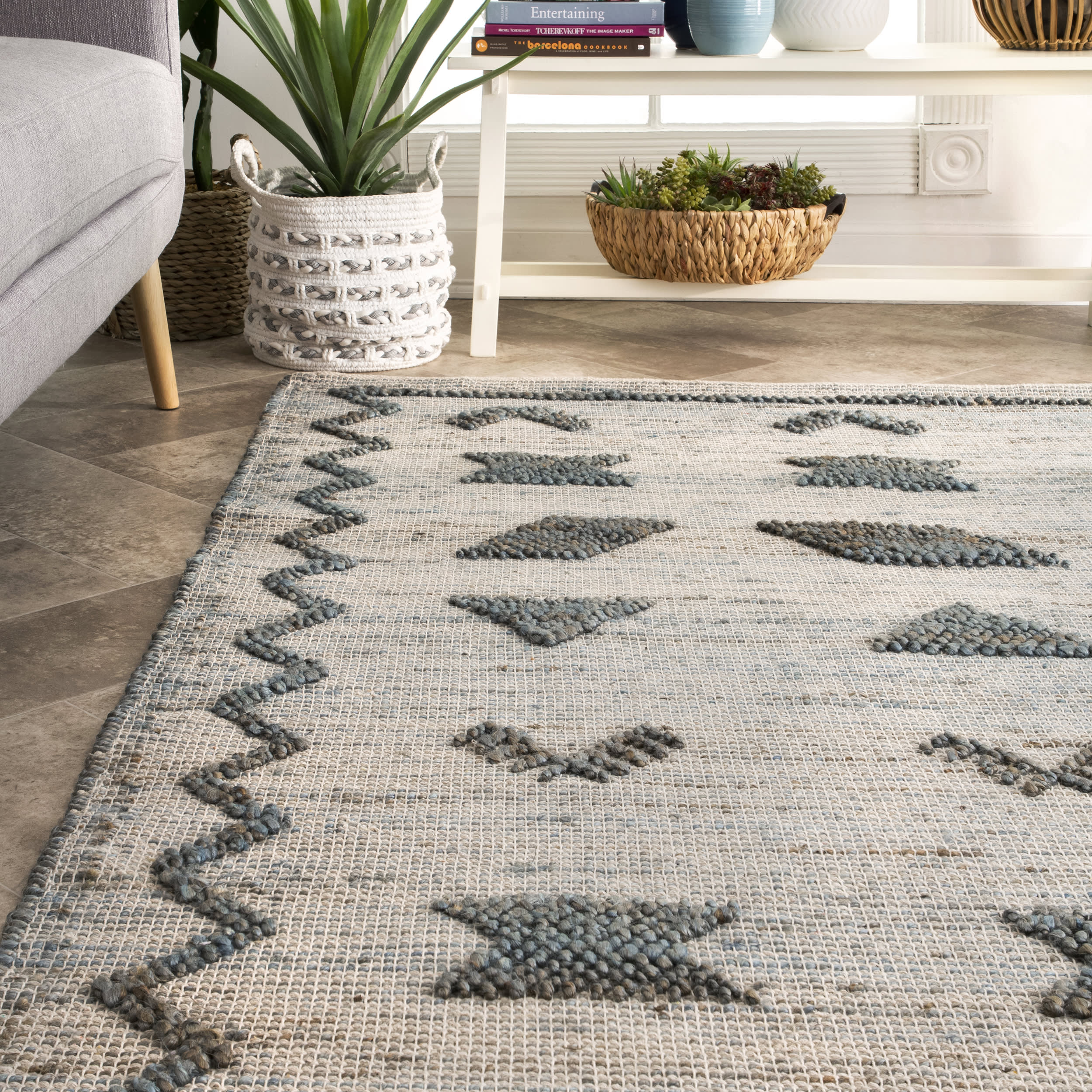 Flatwoven Jute Geometric Rug | Blue - Image 4