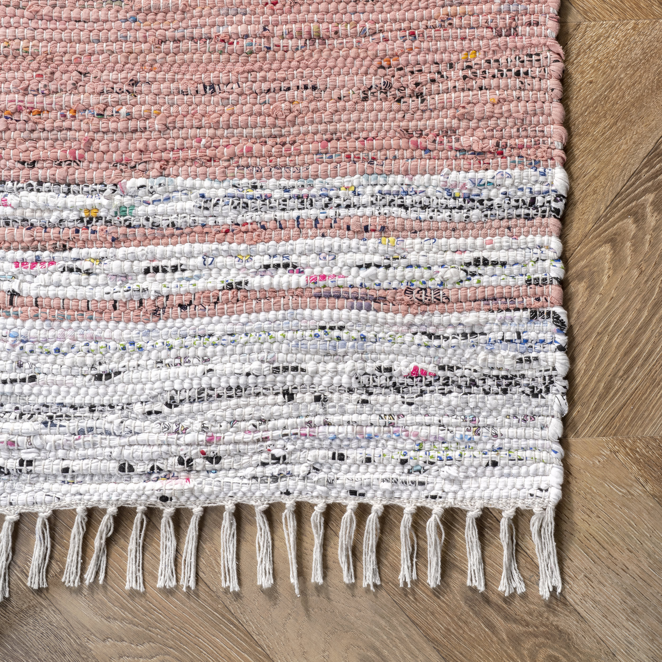 Flatwoven Mottled Stripes with Tassels Rug | Pink - Image 3