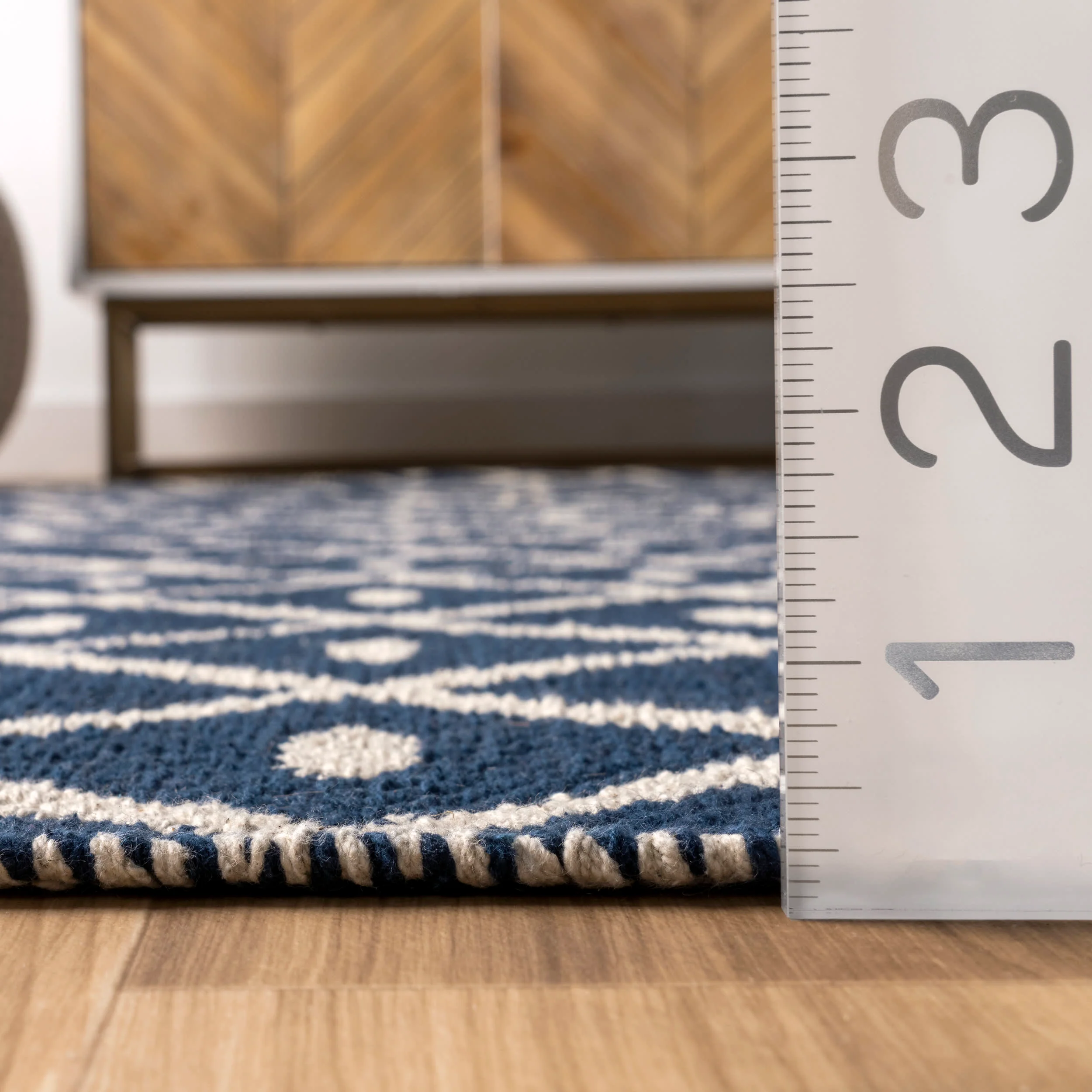 Flatwoven Pip Trellis with Tassels Rug | Blue - Image 5