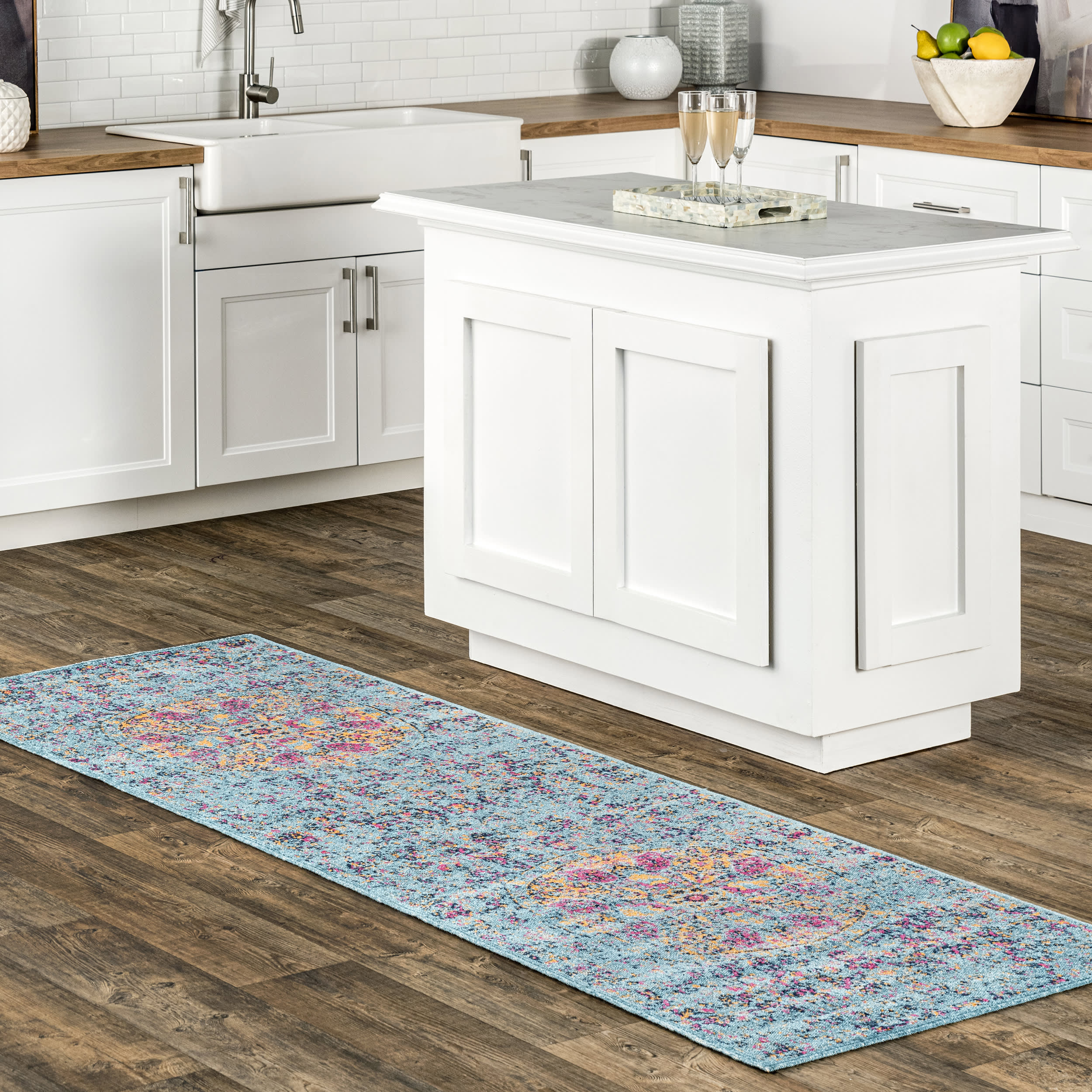 Floral Encompass Mandala Rug | Aqua - Image 2