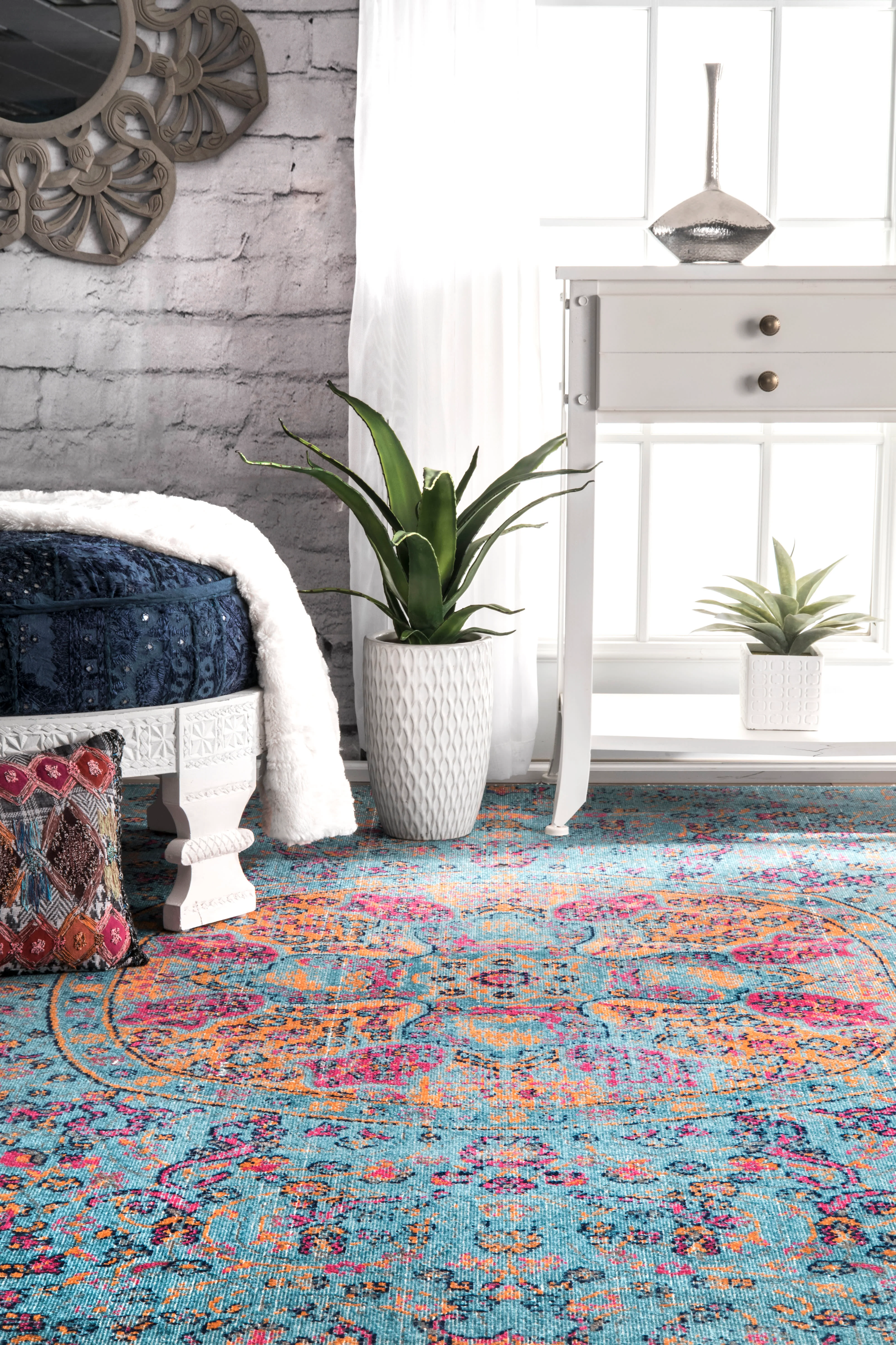 Floral Encompass Mandala Rug | Aqua - Image 4