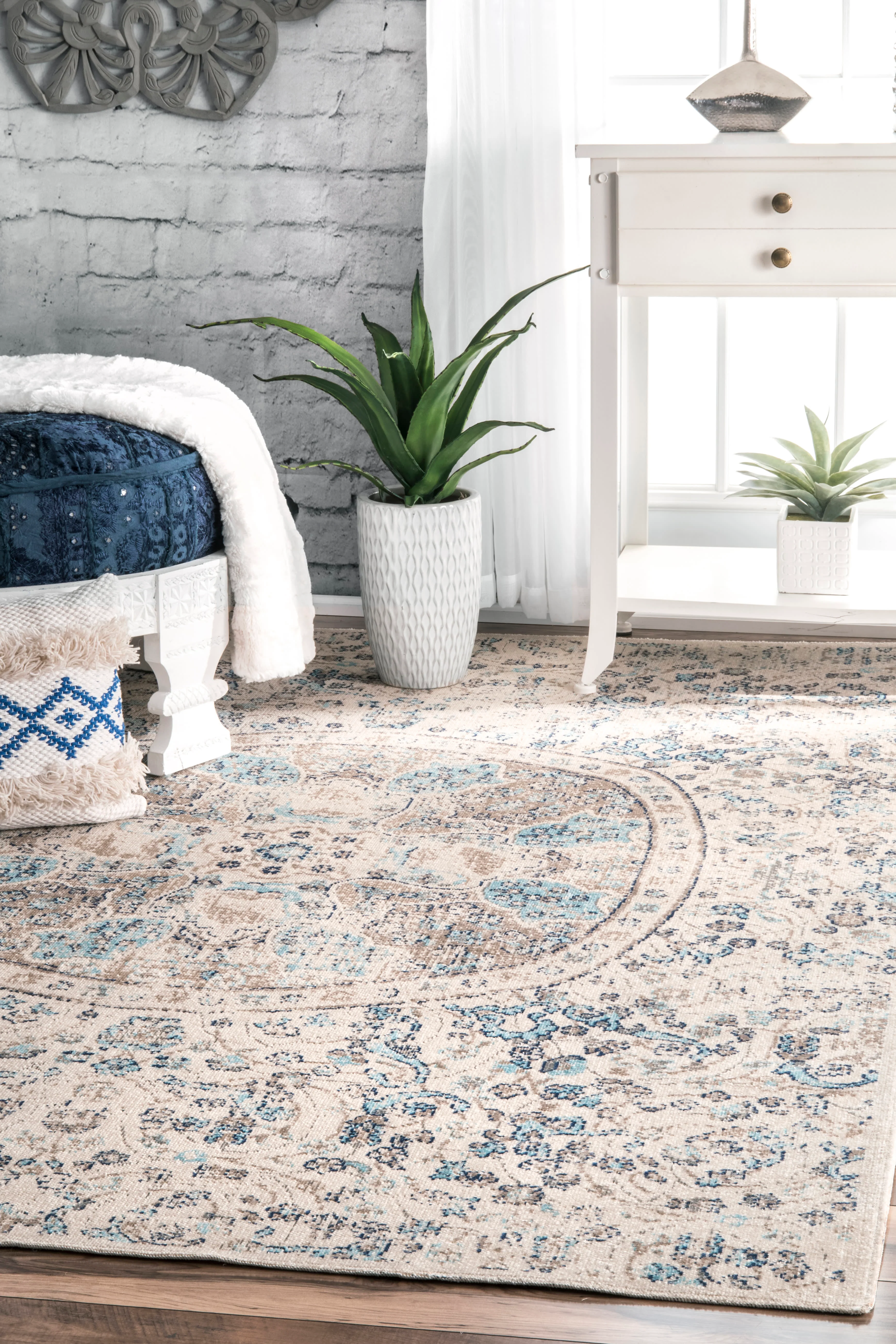 Floral Encompass Mandala Rug | Beige - Image 2