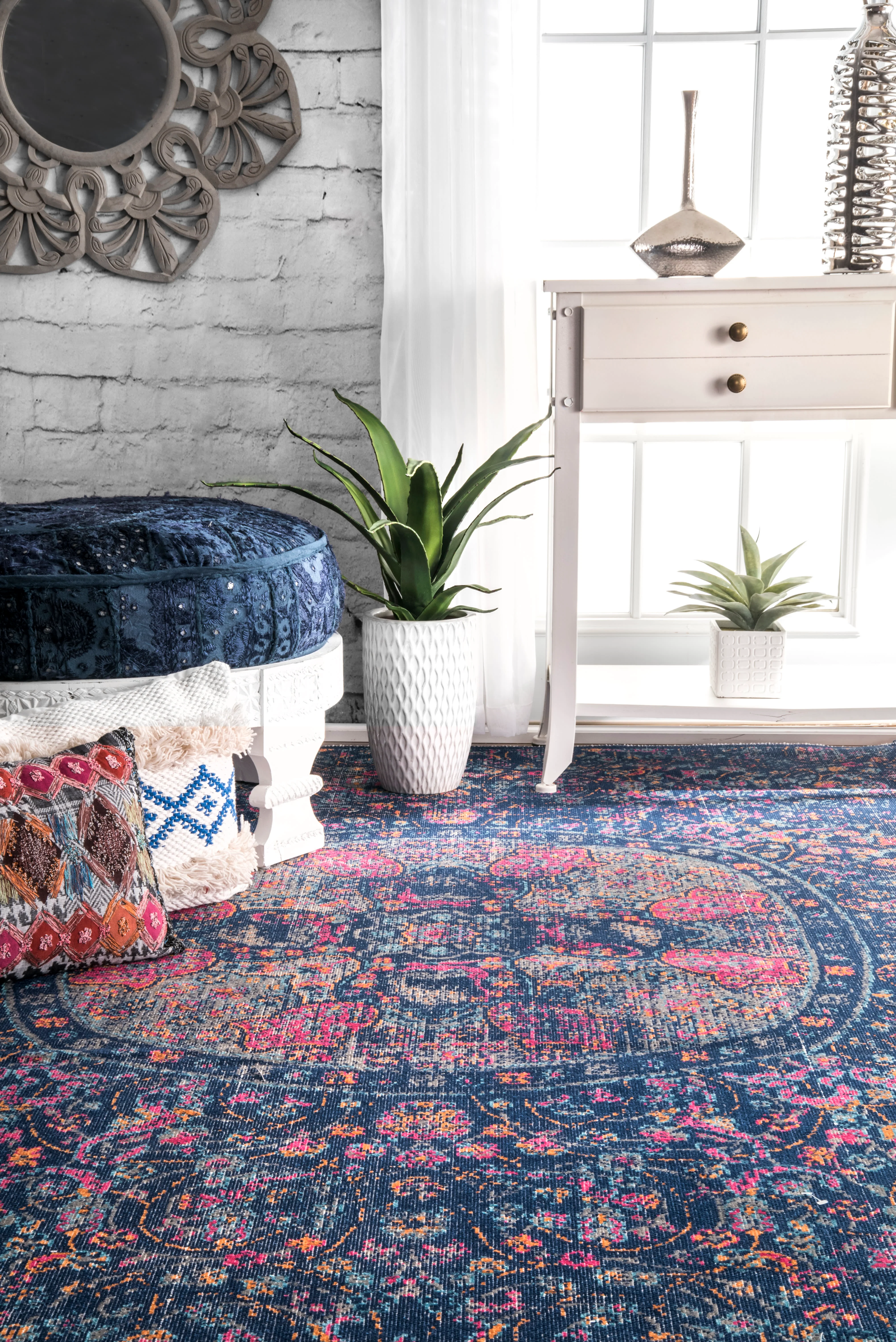 Floral Encompass Mandala Rug | Navy - Image 4
