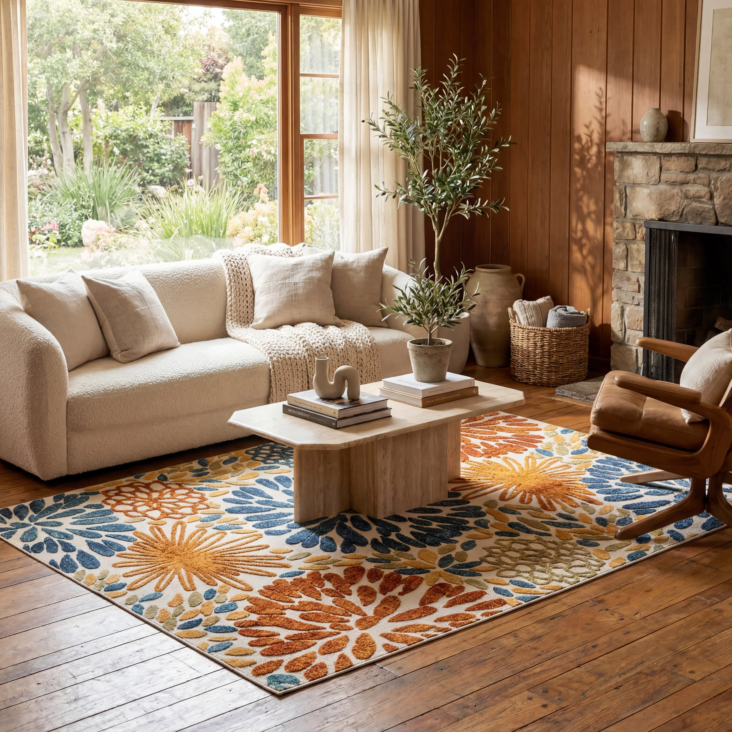 Floral Fireworks Indoor/Outdoor Rug | Blue - Image 2