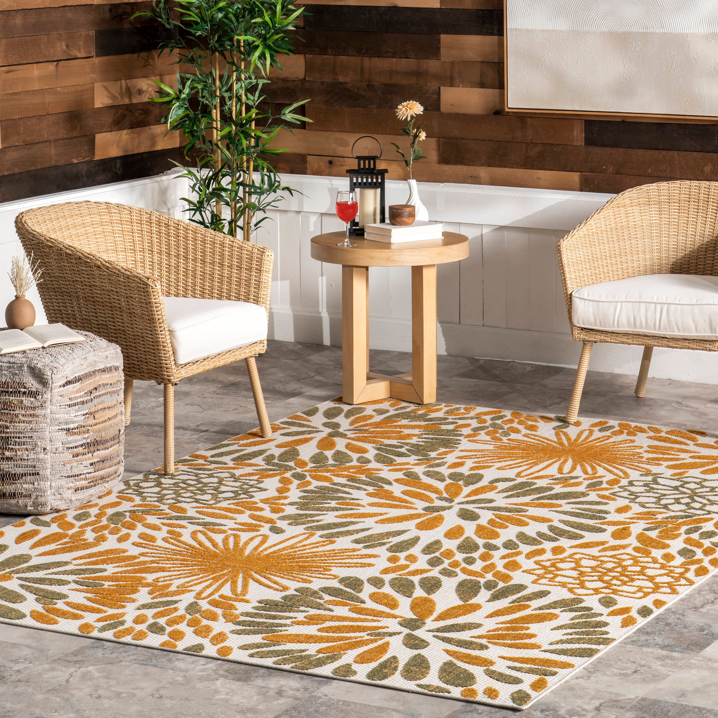 Floral Fireworks Indoor/Outdoor Rug | Orange - Image 2
