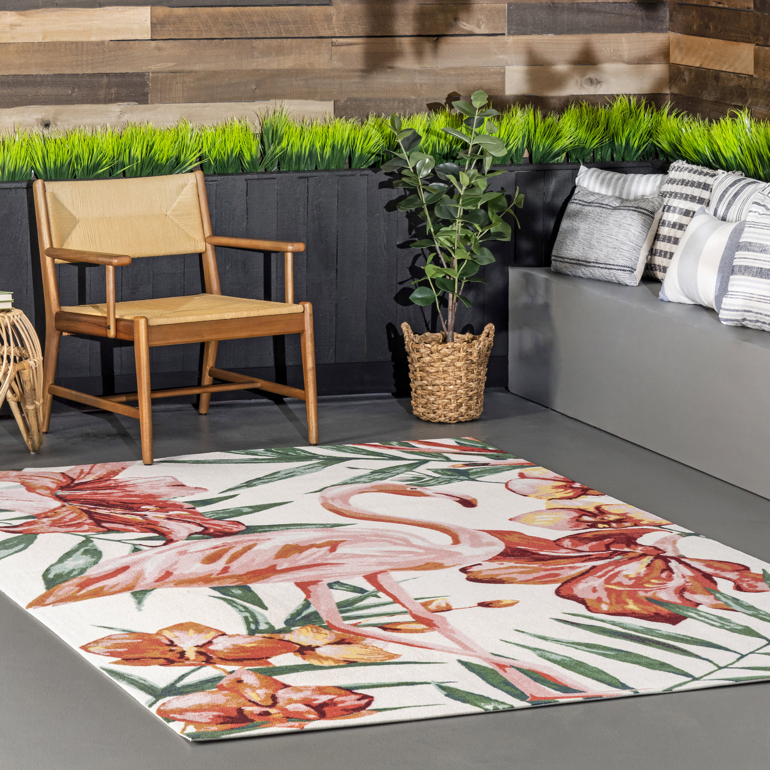 Floral Flamingo Indoor/Outdoor Rug | Multicolor - Image 2