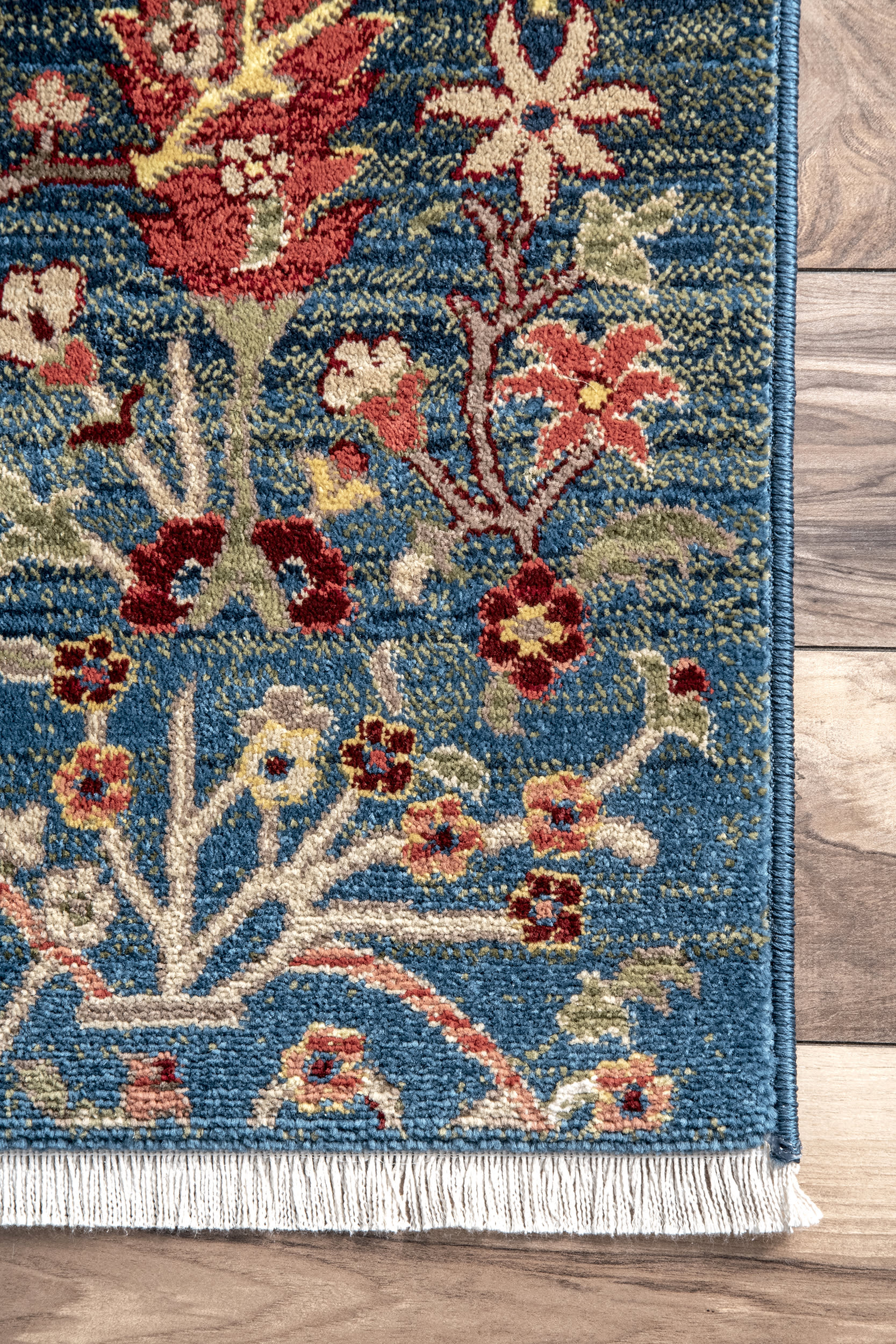 Floral Fringed Rug | Blue - Image 3