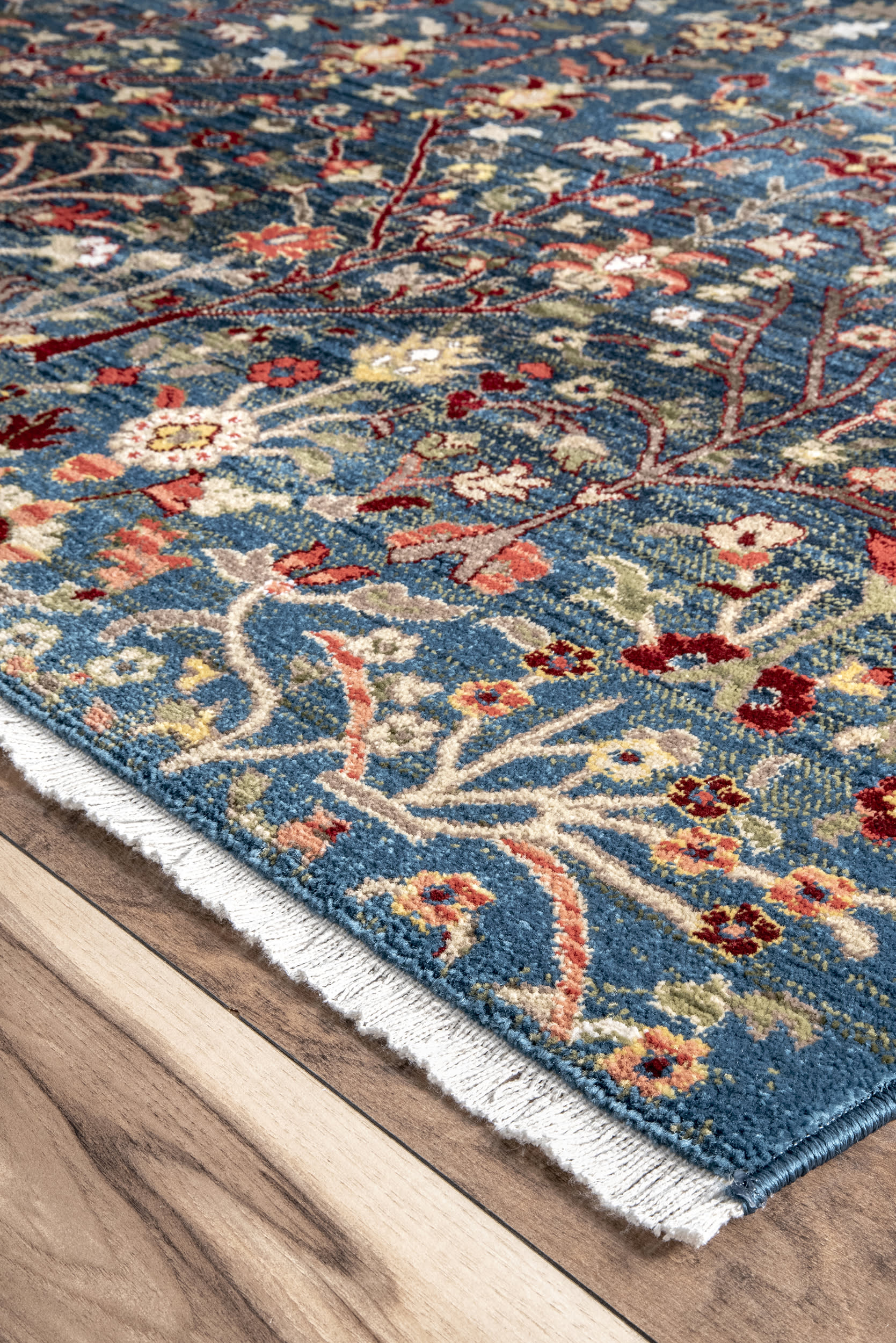 Floral Fringed Rug | Blue - Image 5