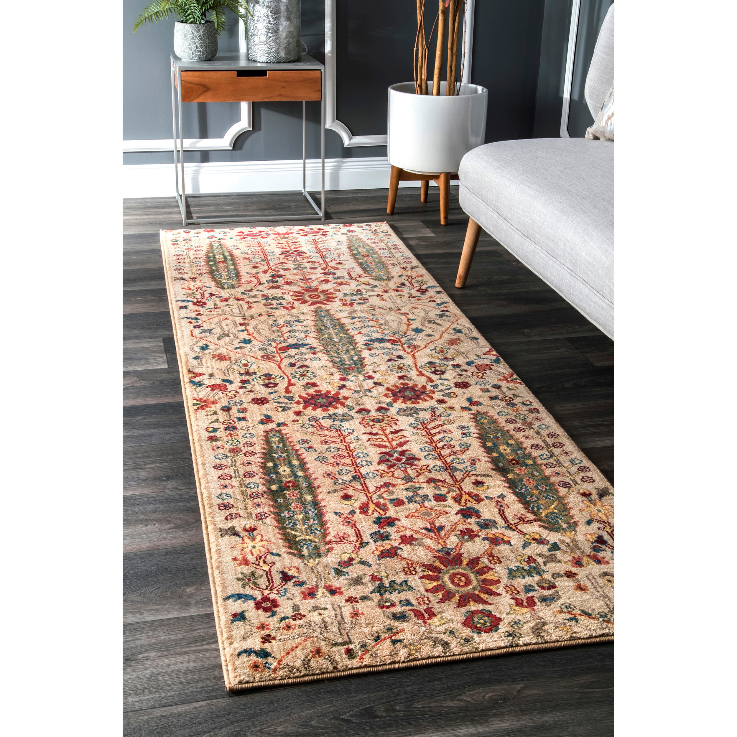 Floral Fringed Rug | Olive - Image 2