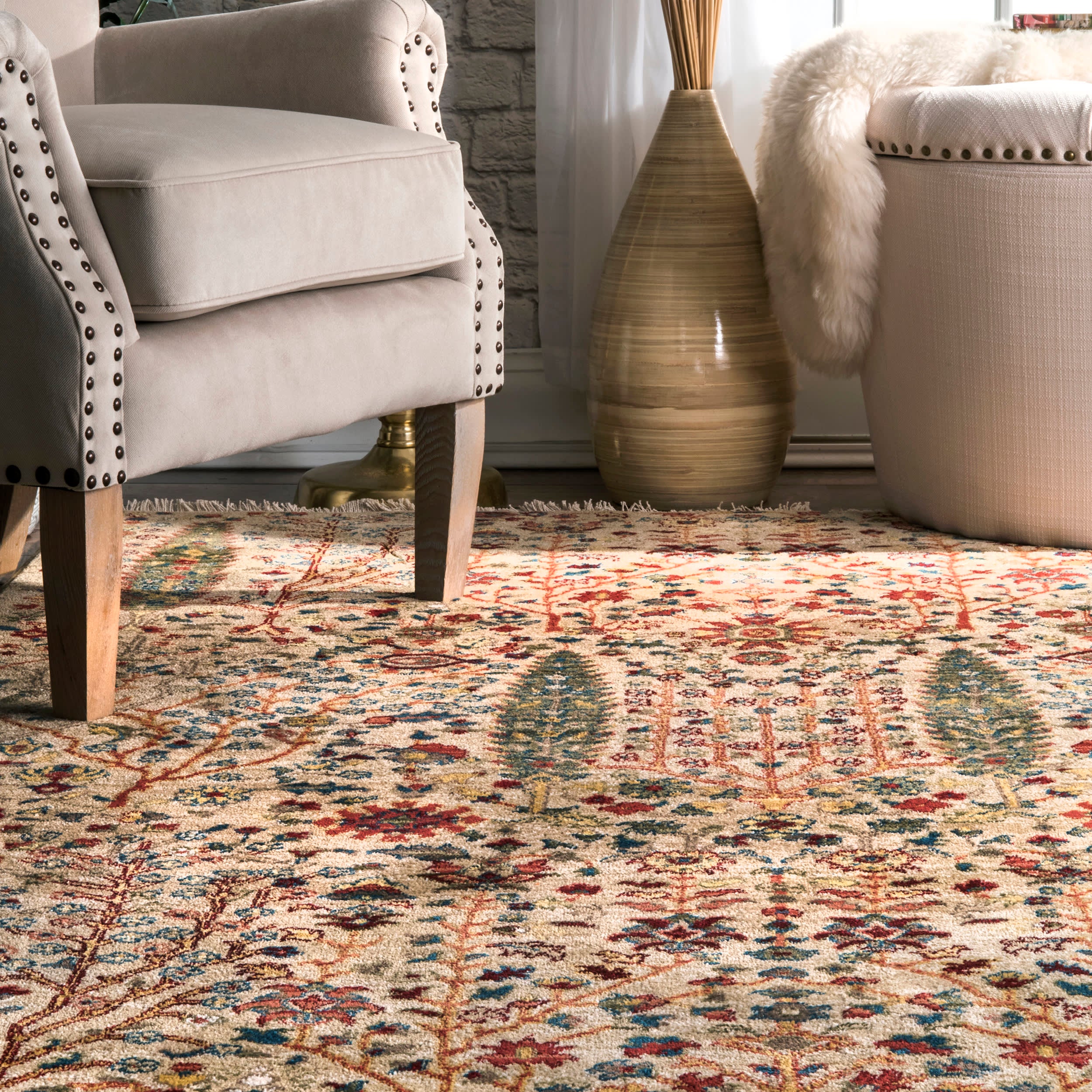 Floral Fringed Rug | Olive - Image 4