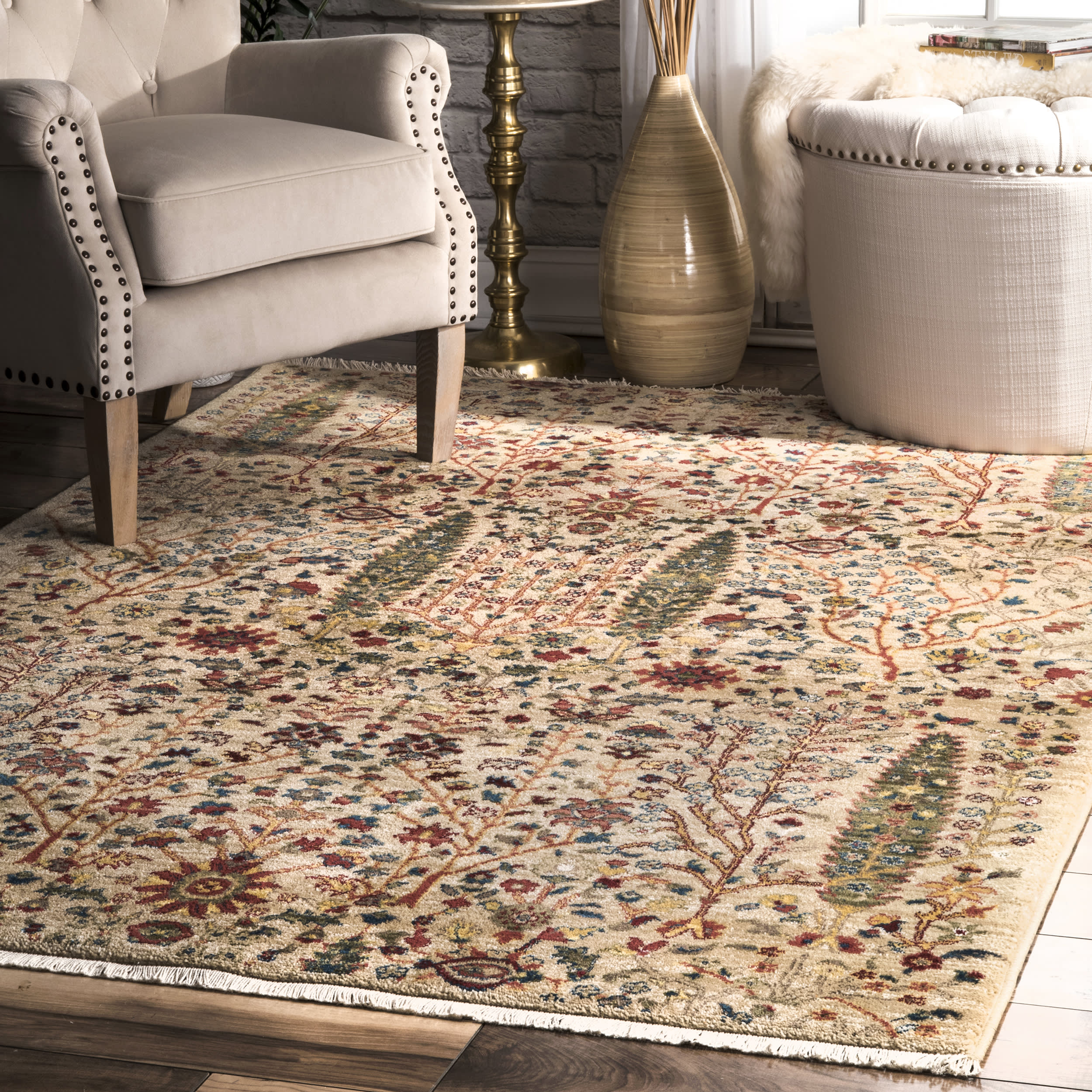 Floral Fringed Rug | Olive - Image 2