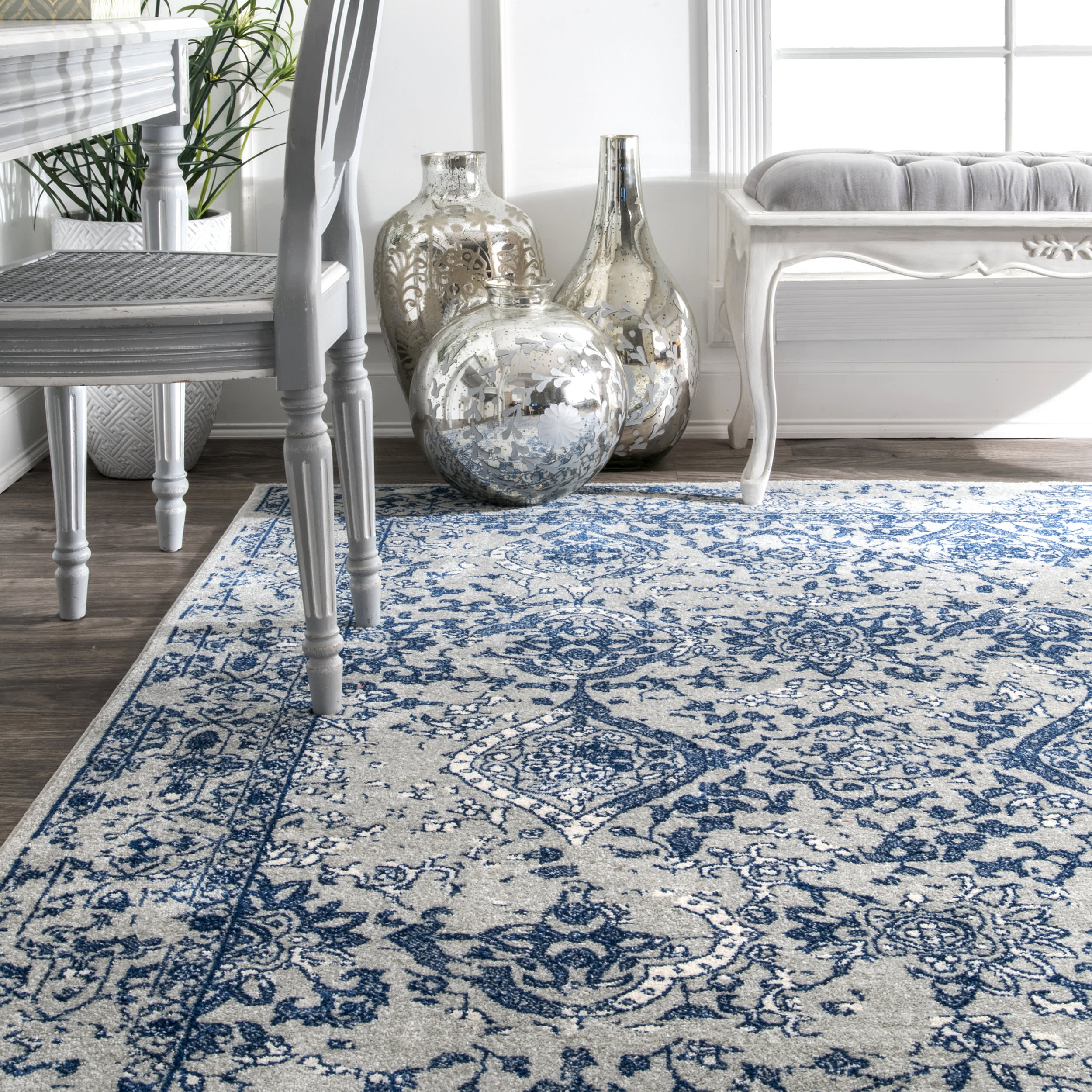 Floral Ornament Rug | Blue - Image 4