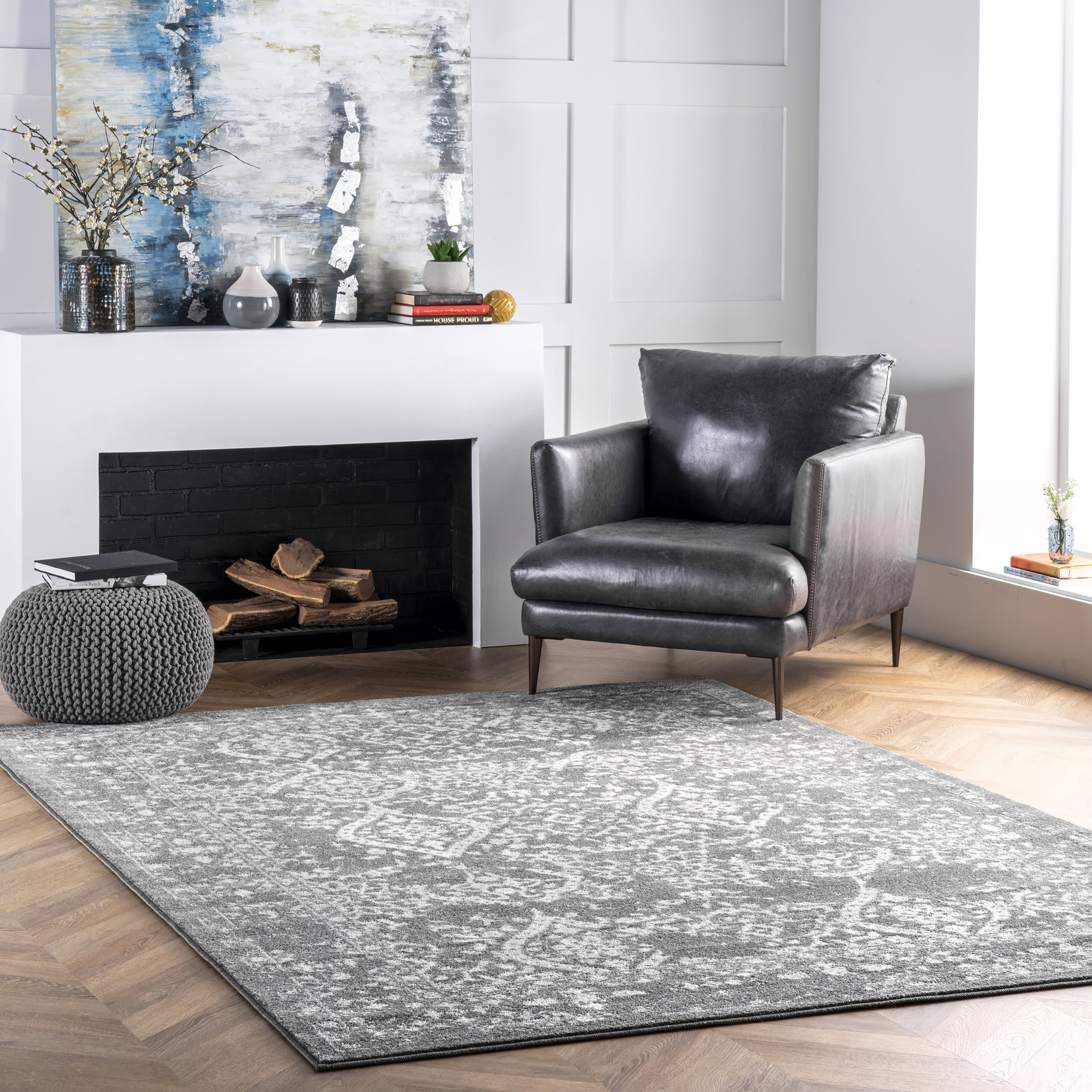 Floral Ornament Rug | Grey - Image 2
