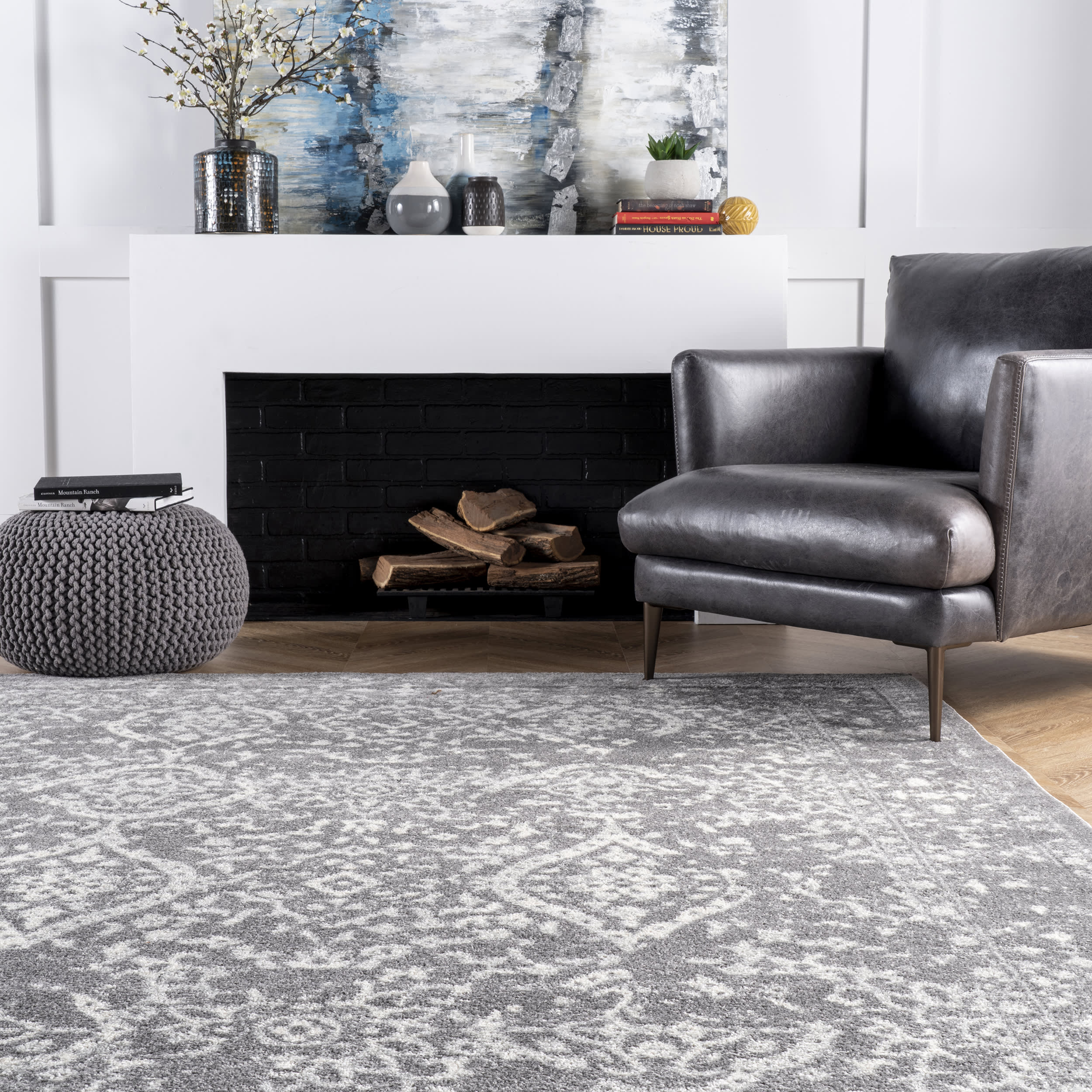 Floral Ornament Rug | Grey - Image 4