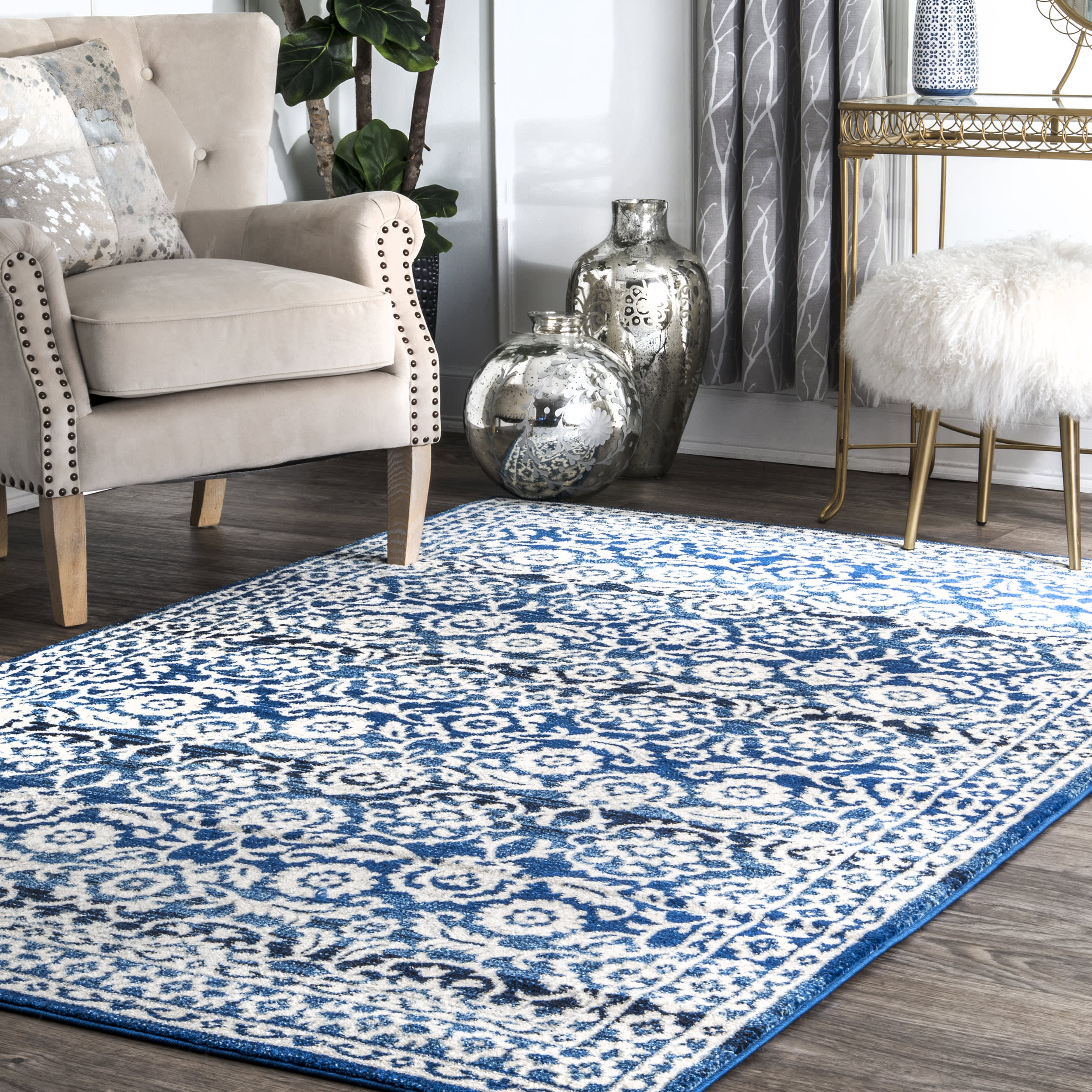 Floral Symphony Rug | Dark Blue - Image 2