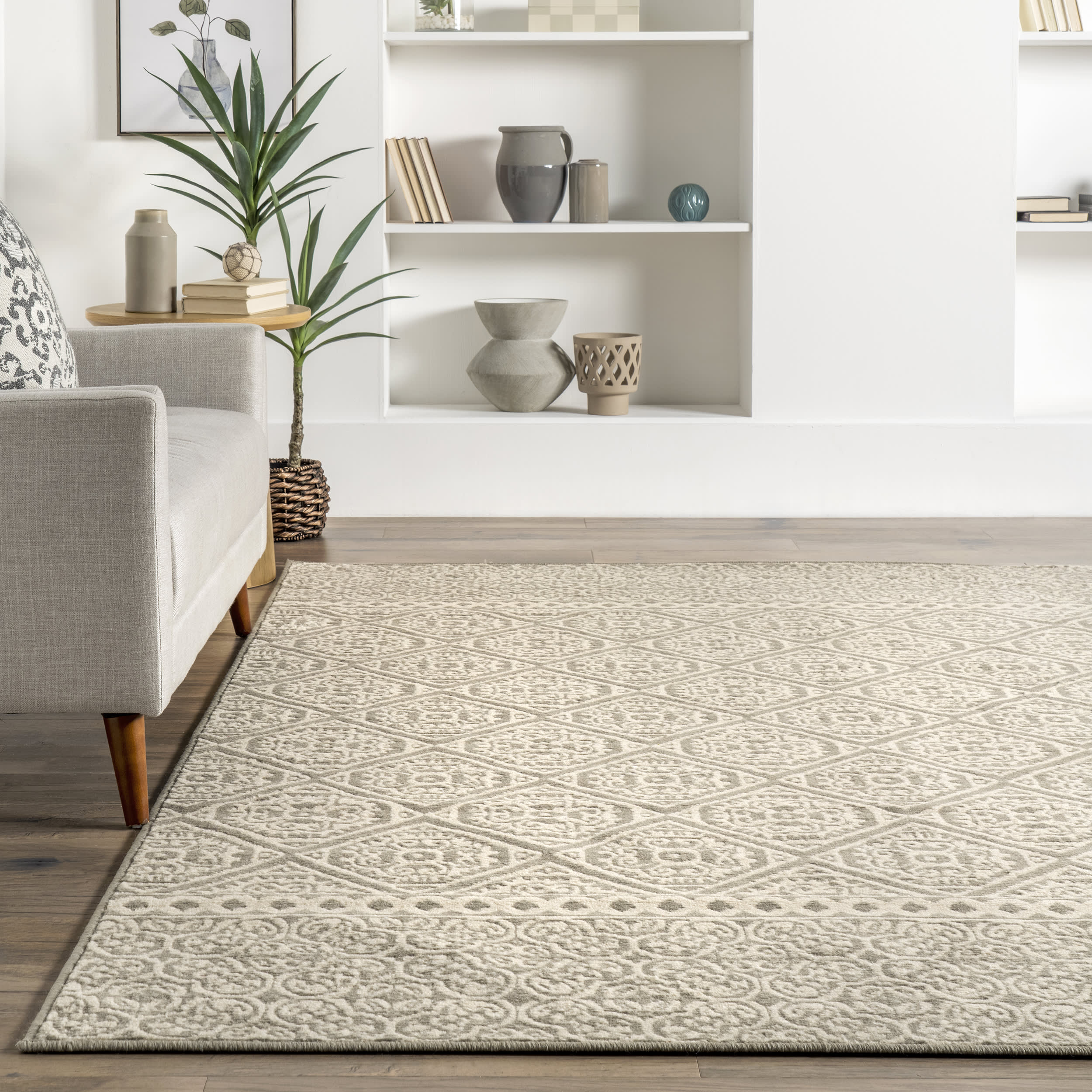 Floral Tiles Rug | Grey - Image 4