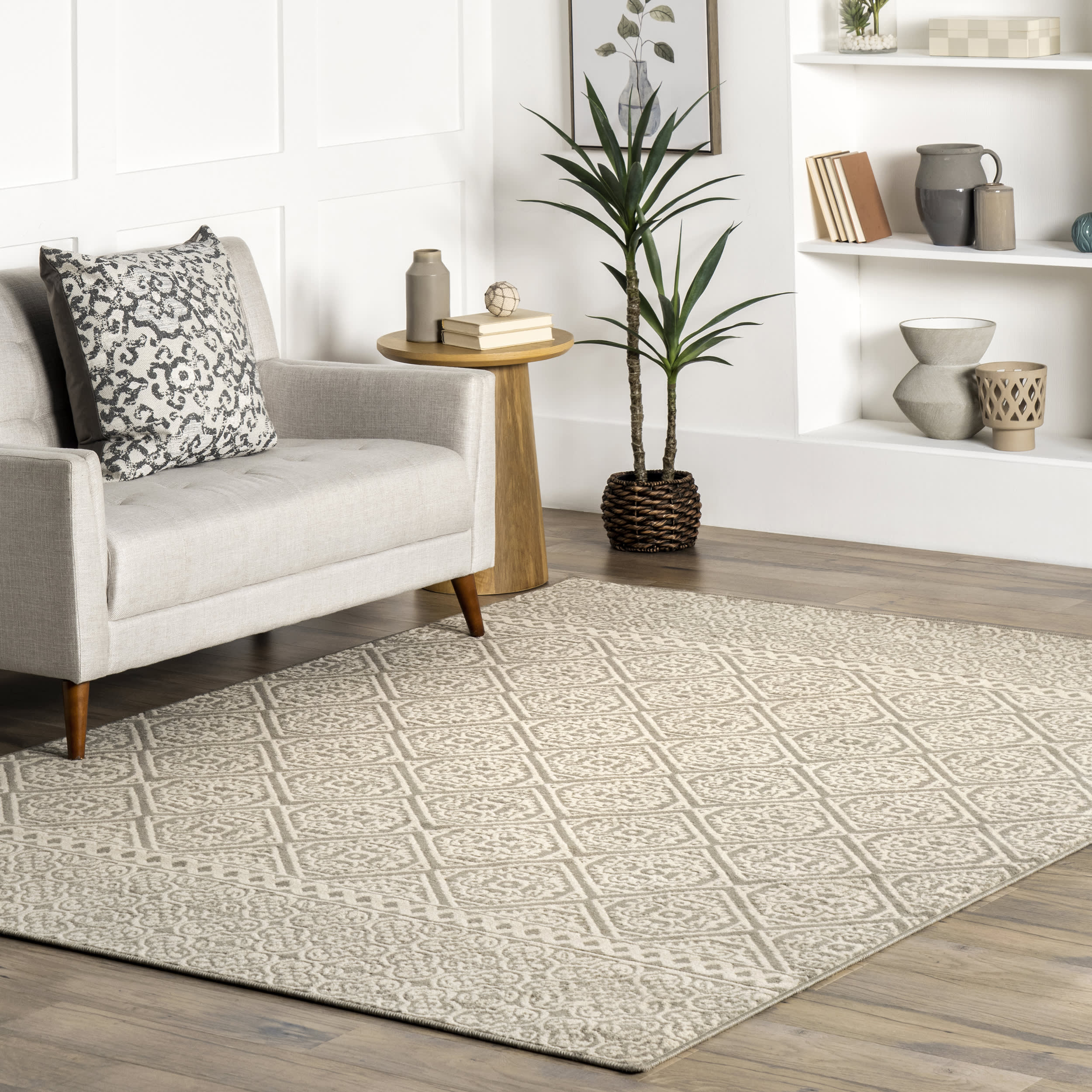 Floral Tiles Rug | Grey - Image 2