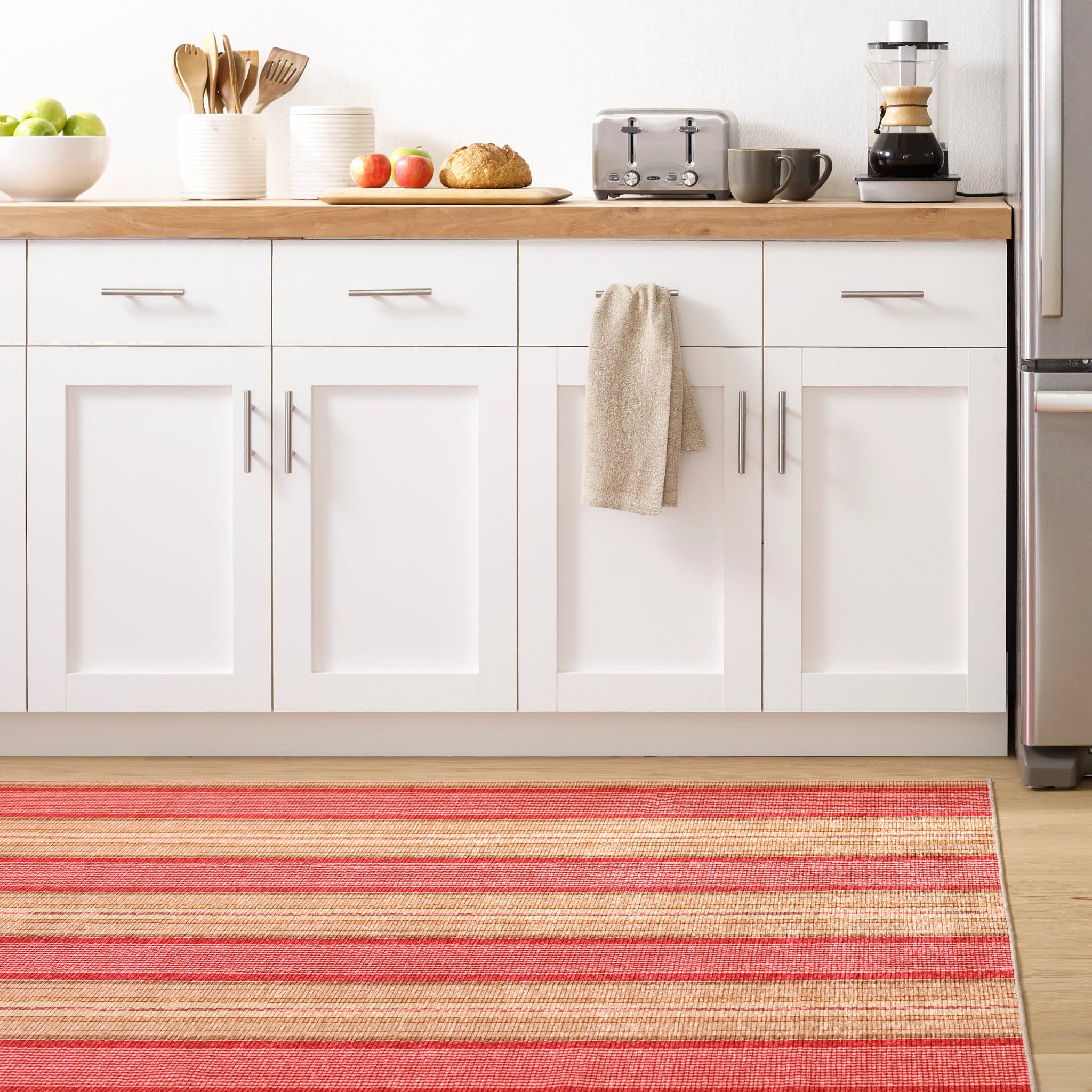 Framboise Ticking Machine Washable Rug | Multi - Image 3