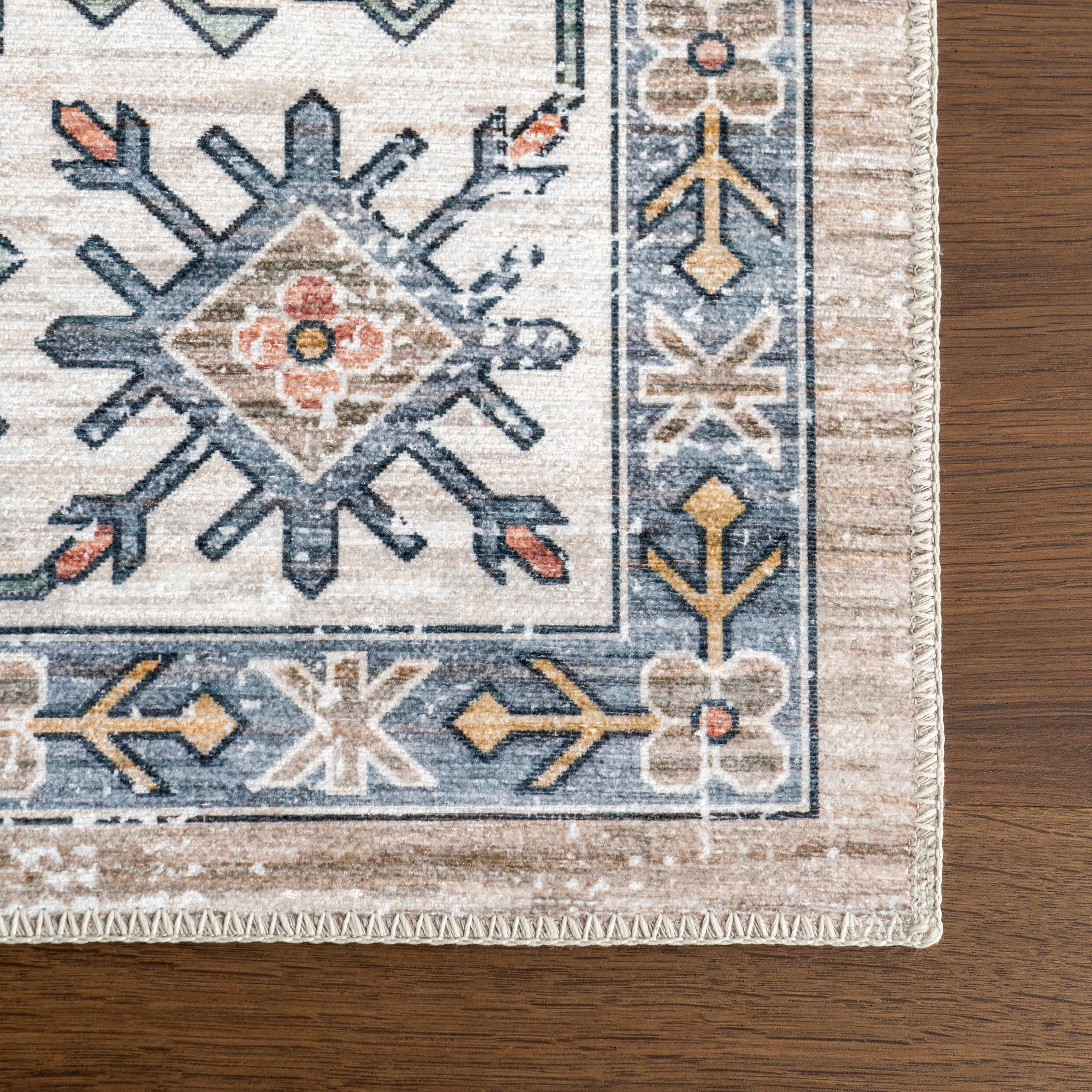 Francesca Timeworn Charm Spill Proof Washable Rug | Beige - Image 4