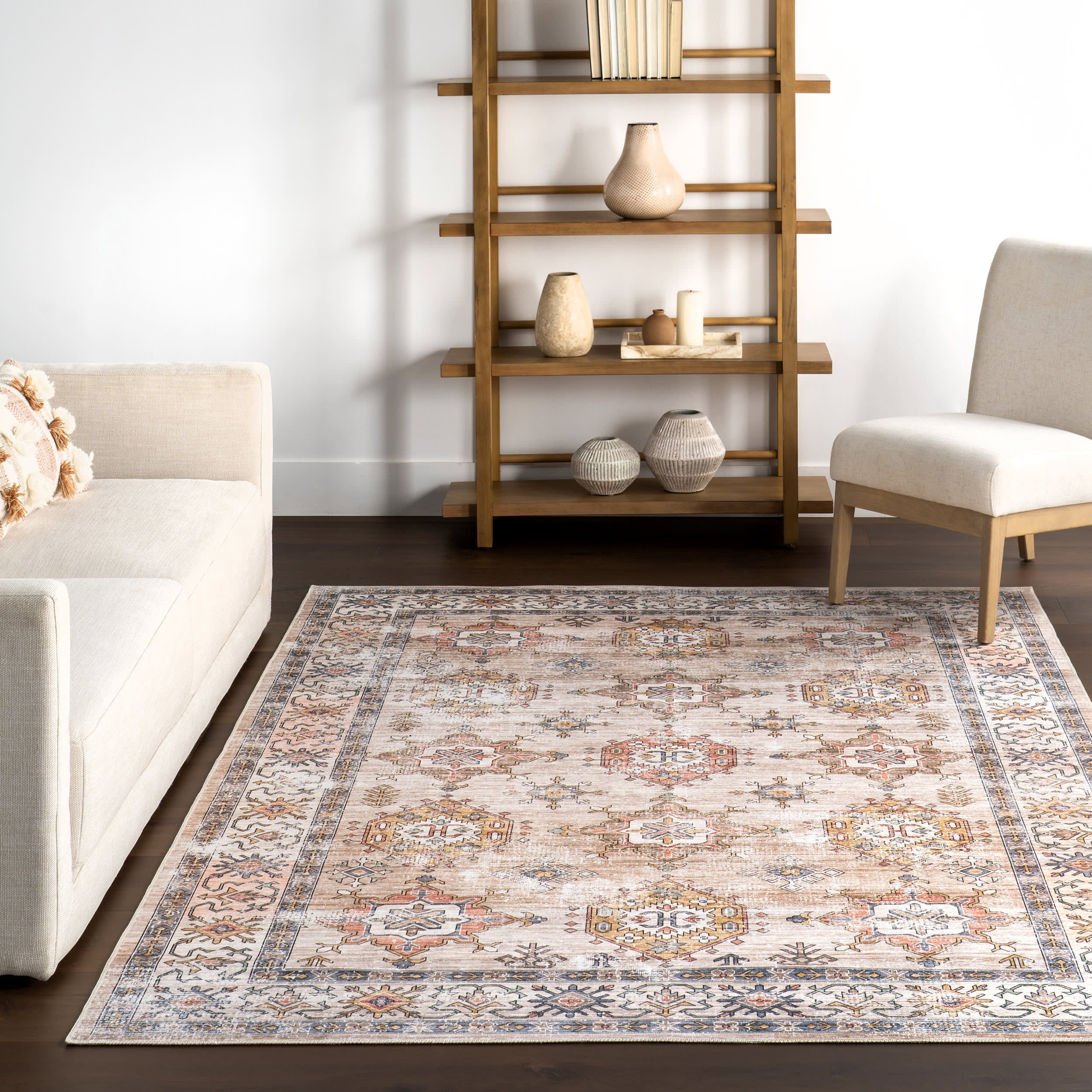 Francesca Timeworn Charm Spill Proof Washable Rug | Beige - Image 5