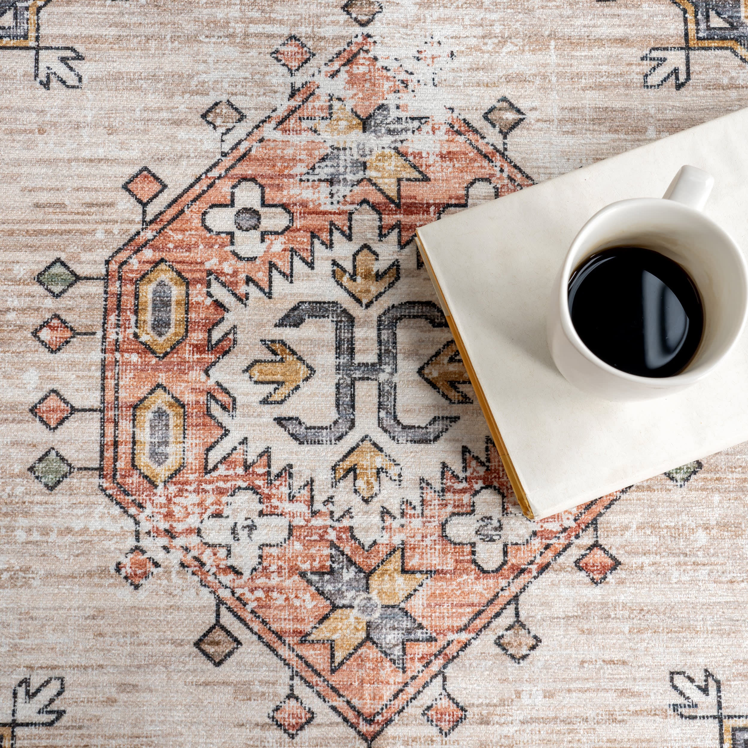 Francesca Timeworn Charm Spill Proof Washable Rug | Beige - Image 8