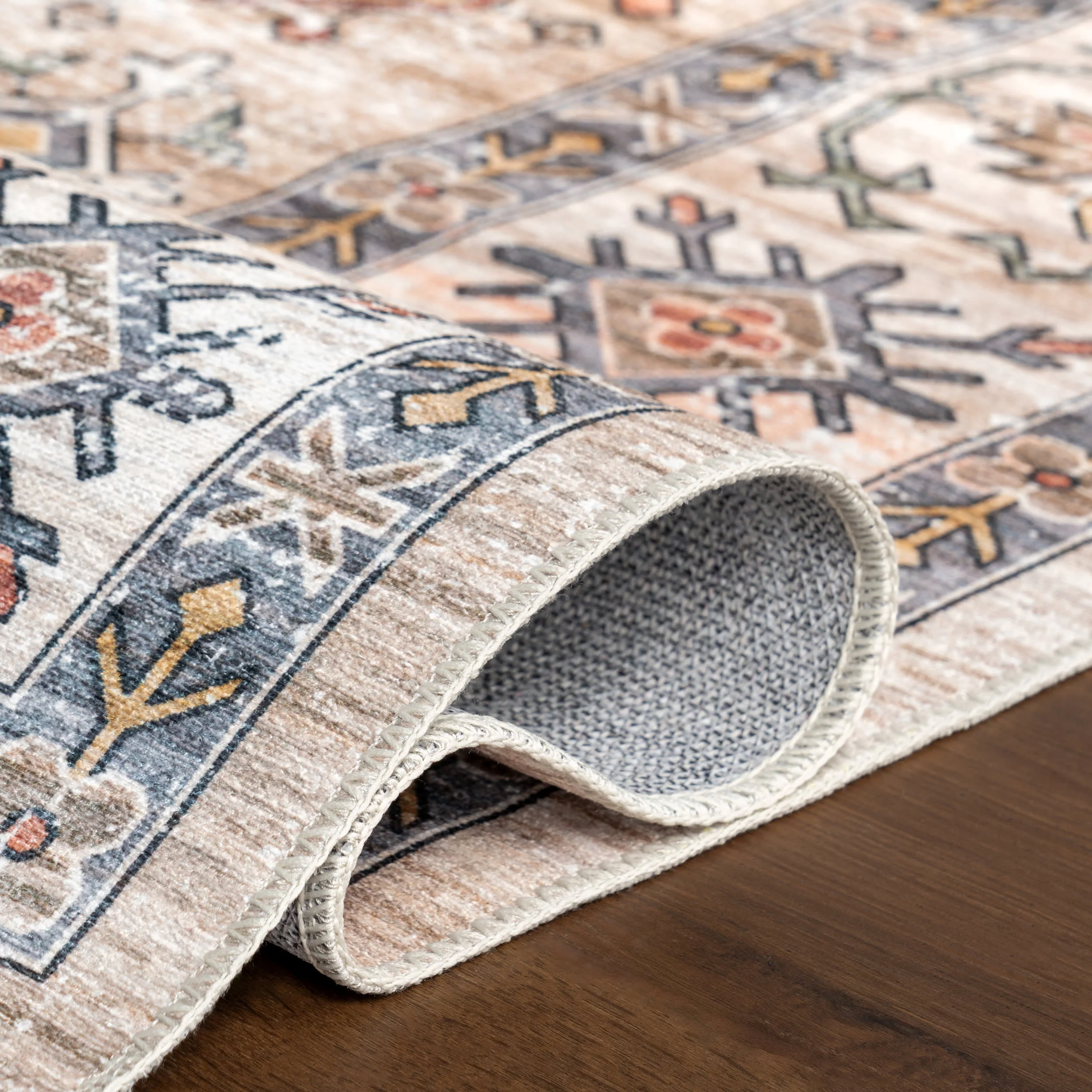 Francesca Timeworn Charm Spill Proof Washable Rug | Beige - Image 9