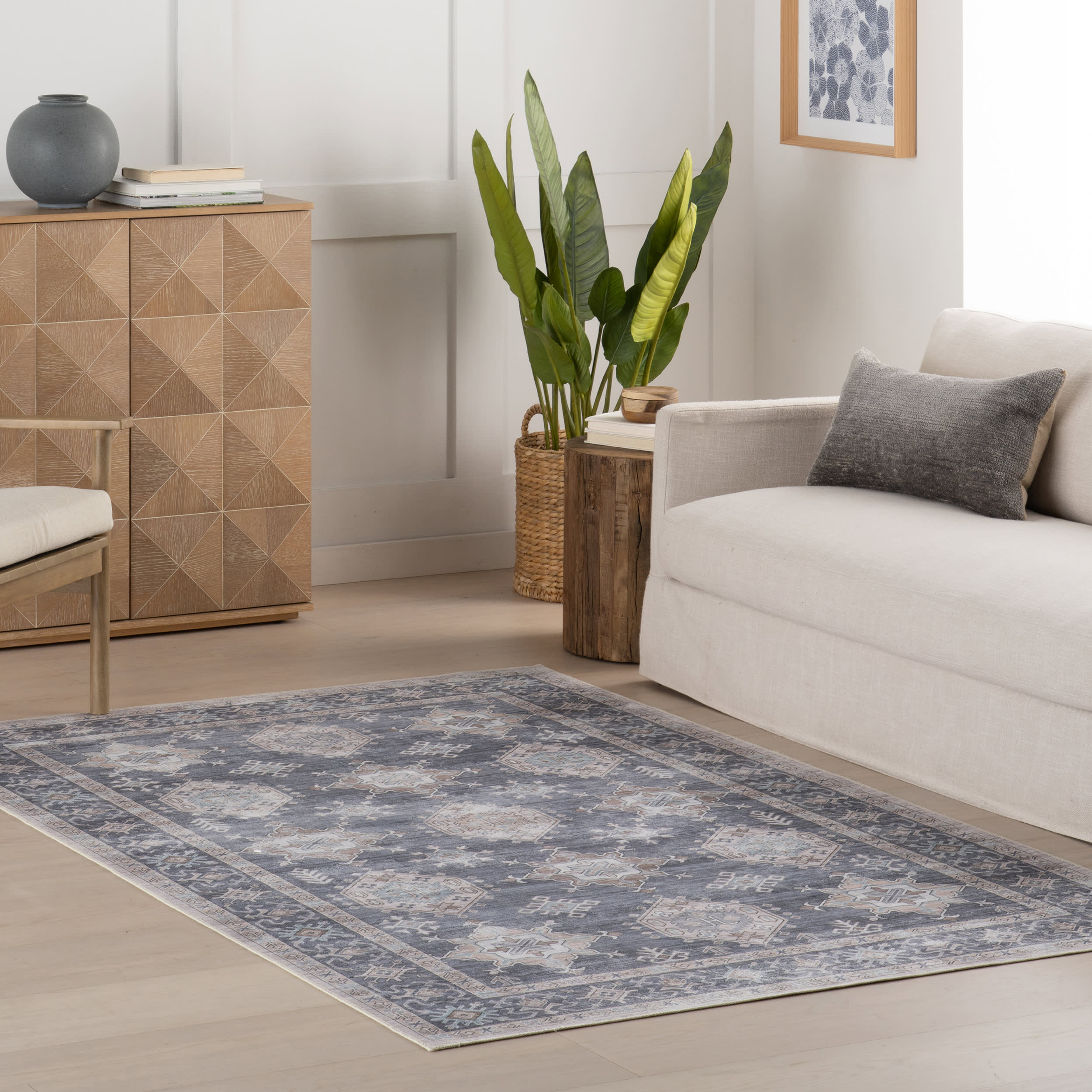 Francesca Timeworn Charm Spill Proof Washable Rug | Blue - Image 2