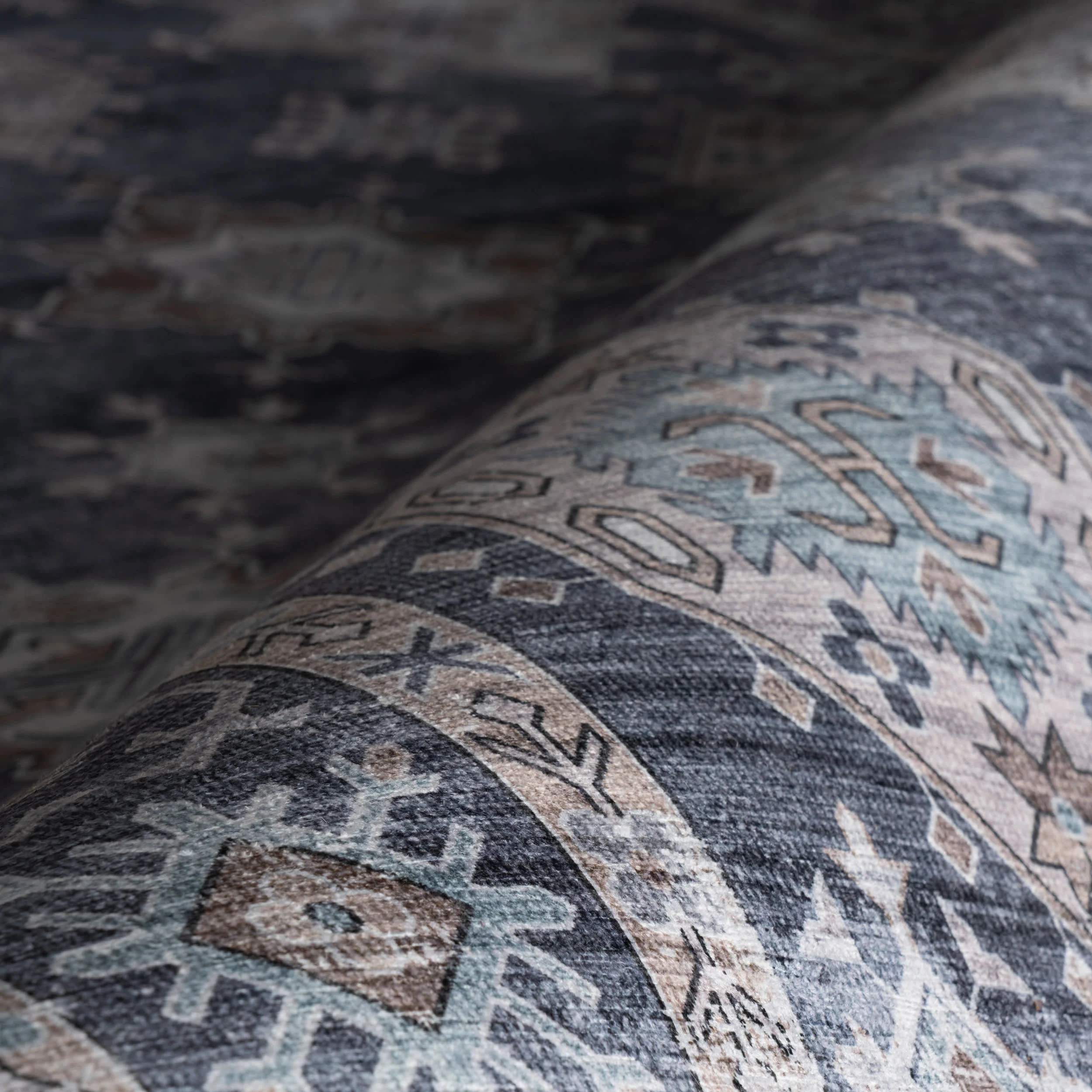 Francesca Timeworn Charm Spill Proof Washable Rug | Blue - Image 3