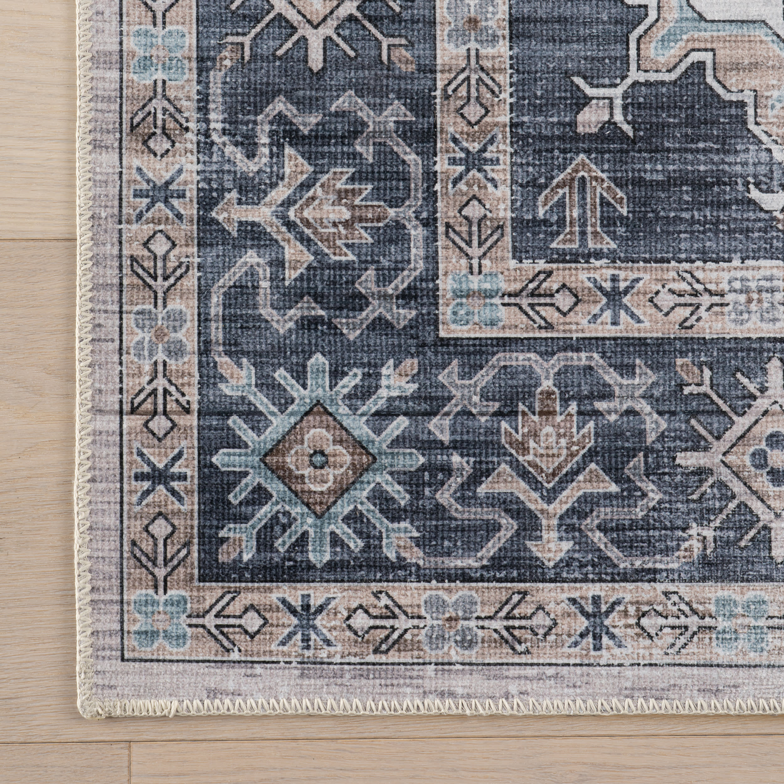 Francesca Timeworn Charm Spill Proof Washable Rug | Blue - Image 4