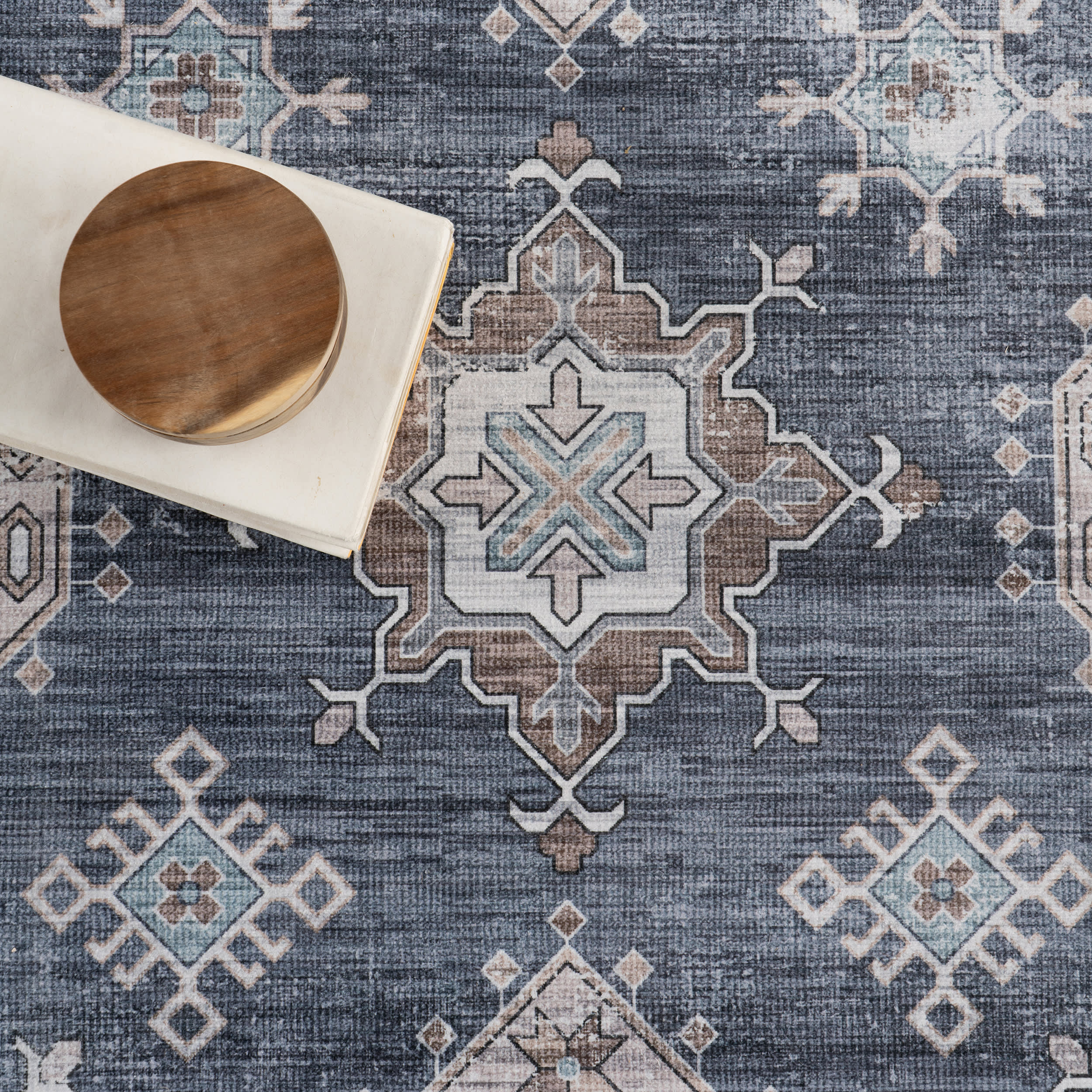 Francesca Timeworn Charm Spill Proof Washable Rug | Blue - Image 8