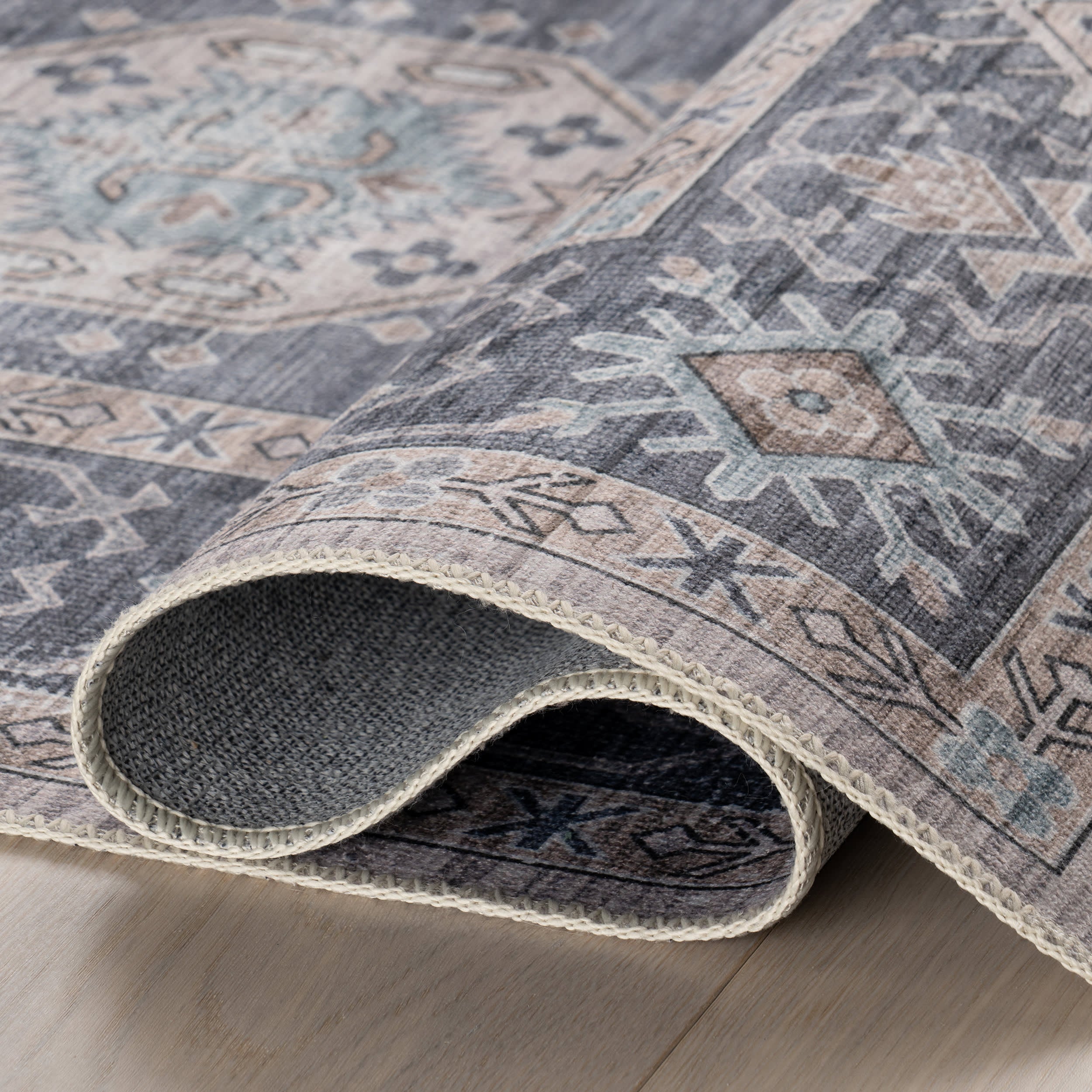 Francesca Timeworn Charm Spill Proof Washable Rug | Blue - Image 9