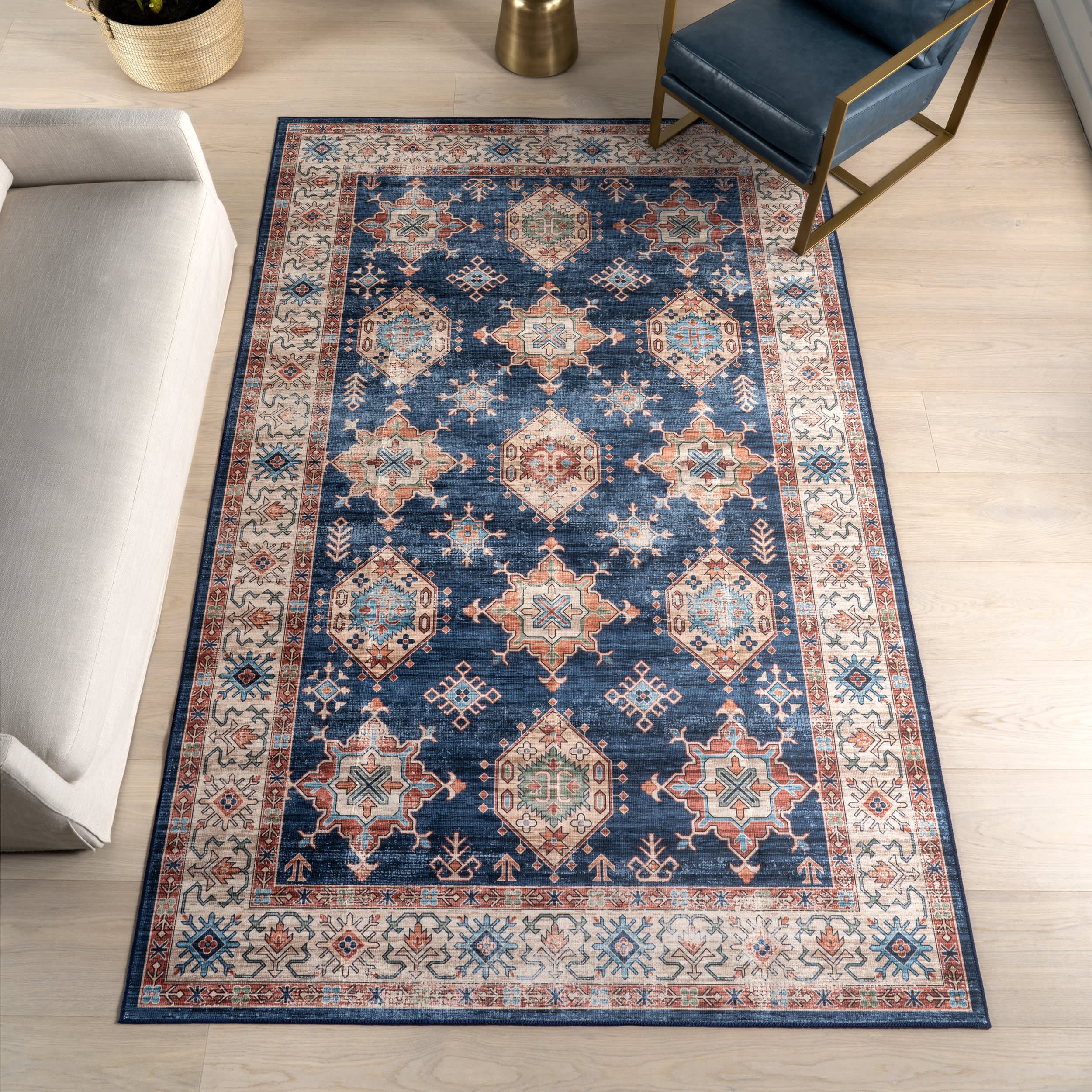 Francesca Timeworn Charm Spill Proof Washable Rug | Navy - Image 2